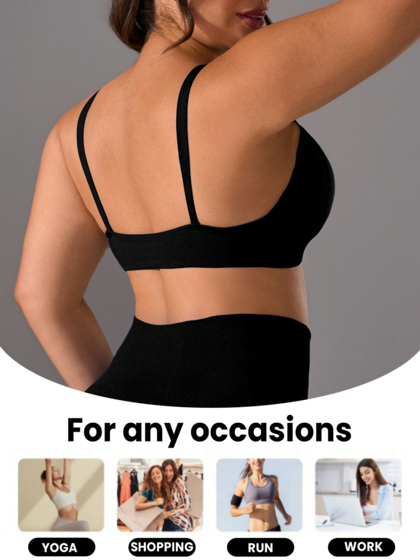 1pc Plus Size Women Seamless Wireless Padded Supportive Sports Bra, Suitable For Fitness, Yoga, Running - Black - View 2