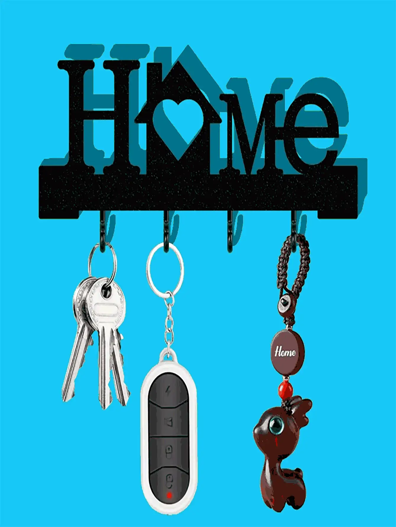 Wall-Mounted Storage Rack Black Key Holder Wall Mounted Storage Rack,With Screws And Anchors Metal Art Decorative Hook Wall Metal Decor For Entryway Front Door Kitchen Hallway Garage Mudroom Office, Key Holder,Key Holder Wall,Home Decor - Multicolor - View 3