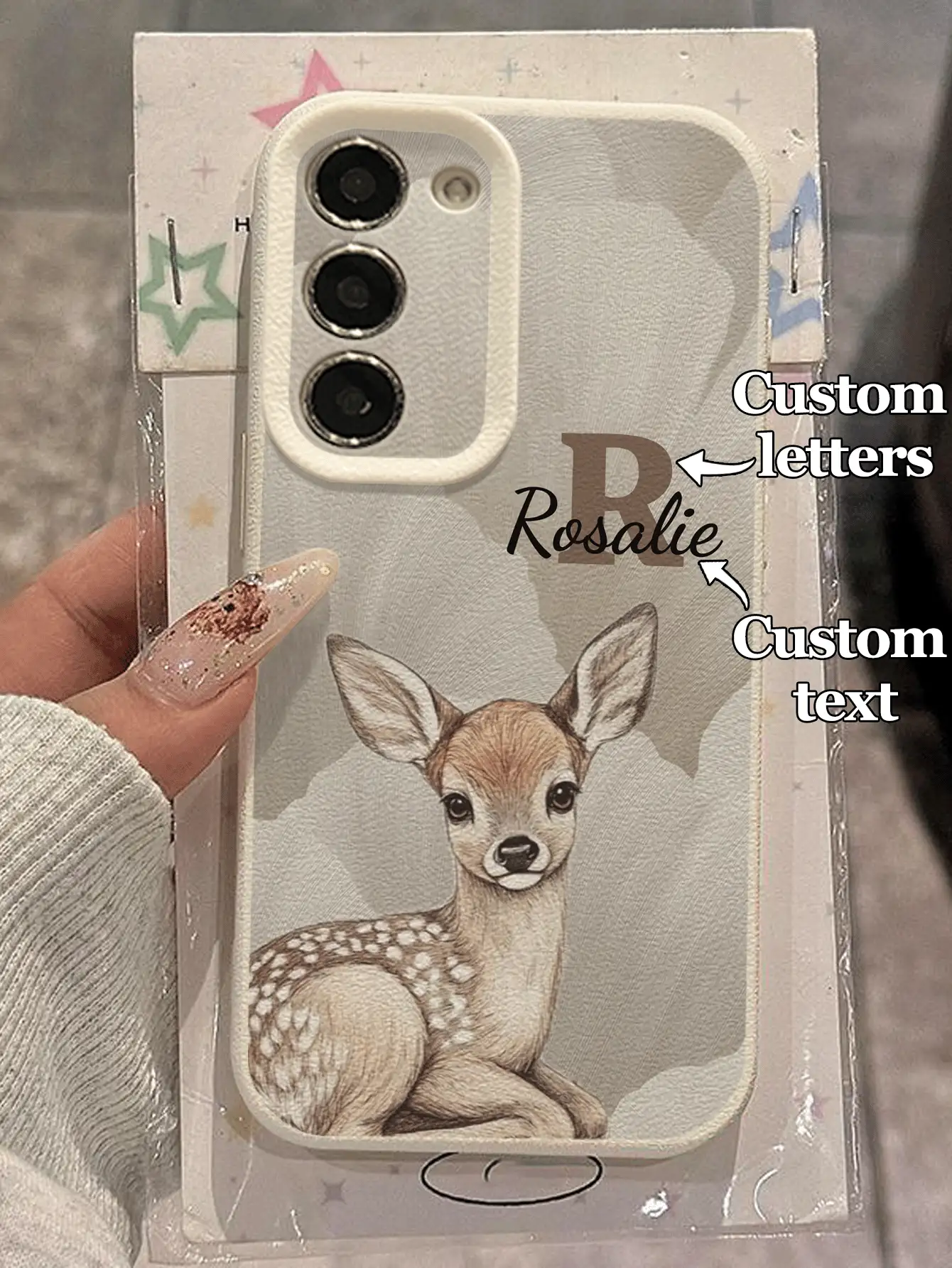 1 Ốp lưng điện thoại họa tiết hươu và chữ may mắn tùy chỉnh, tương thích với Samsung A05S/A12/A13/A14/A21S/A23/A25/A35/A34/A50/A52S/A53/A71/A72/A73/S10/S20FE/S20Ultra/S22Pro/S23FE/S24Ultra, Redmi 9C/12/12C/13C/9A/NOTE10/NOTE11PRO/NOTE12PRO+/13PROPLUS, Chất liệu TPU, Phong cách tổng thể thanh lịch và dễ thương, Quà tặng lý tưởng cho bạn bè, bạn học, gia đình trong dịp lễ - trắng - Xem 2