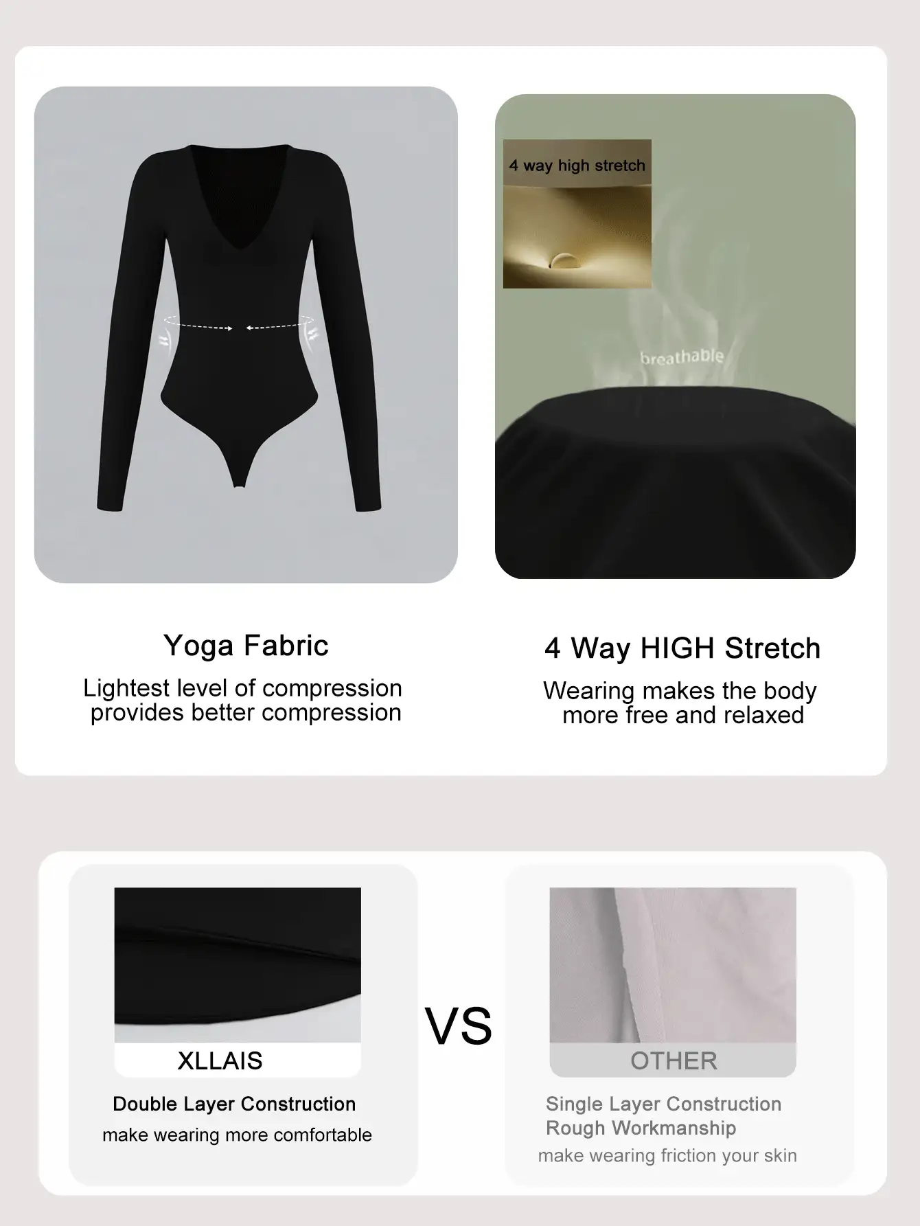 XLLAIS 2025 Autumn New Sexy V-Neck Tight Fit Basic Long Sleeve Black & White Bodysuit, Casual T-Shirt For Daily Wear - Black - View 3