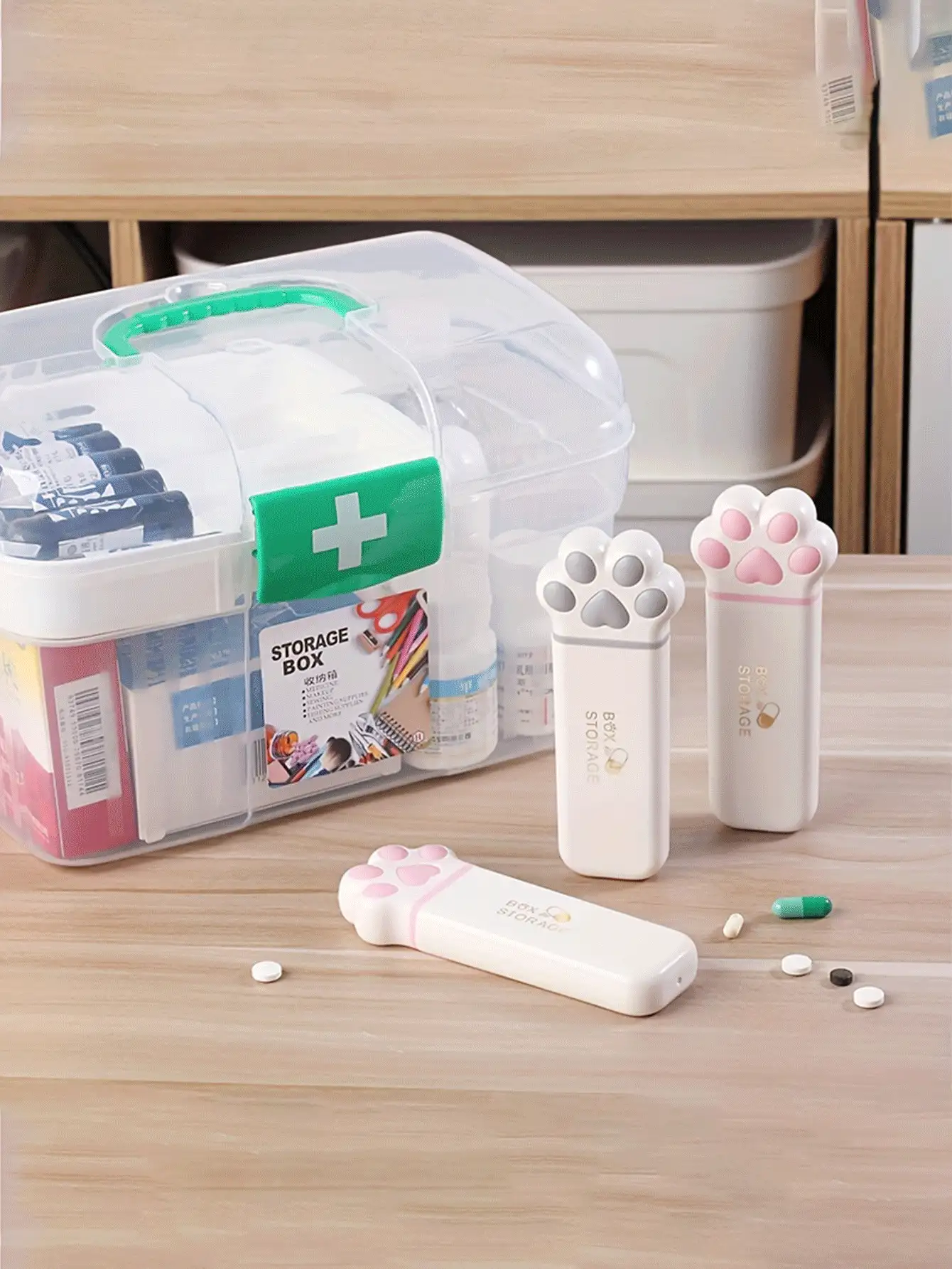 便携式迷你药盒，创意迷你猫爪药盒，防水密封，小巧便携，三格设计，独立塑料药盒，可爱多功能首饰收纳盒，迷你胶囊收纳盒，适合日常旅行、健身、办公、户外旅行和露营，女生必备单品 - 彩色 - 查看 3
