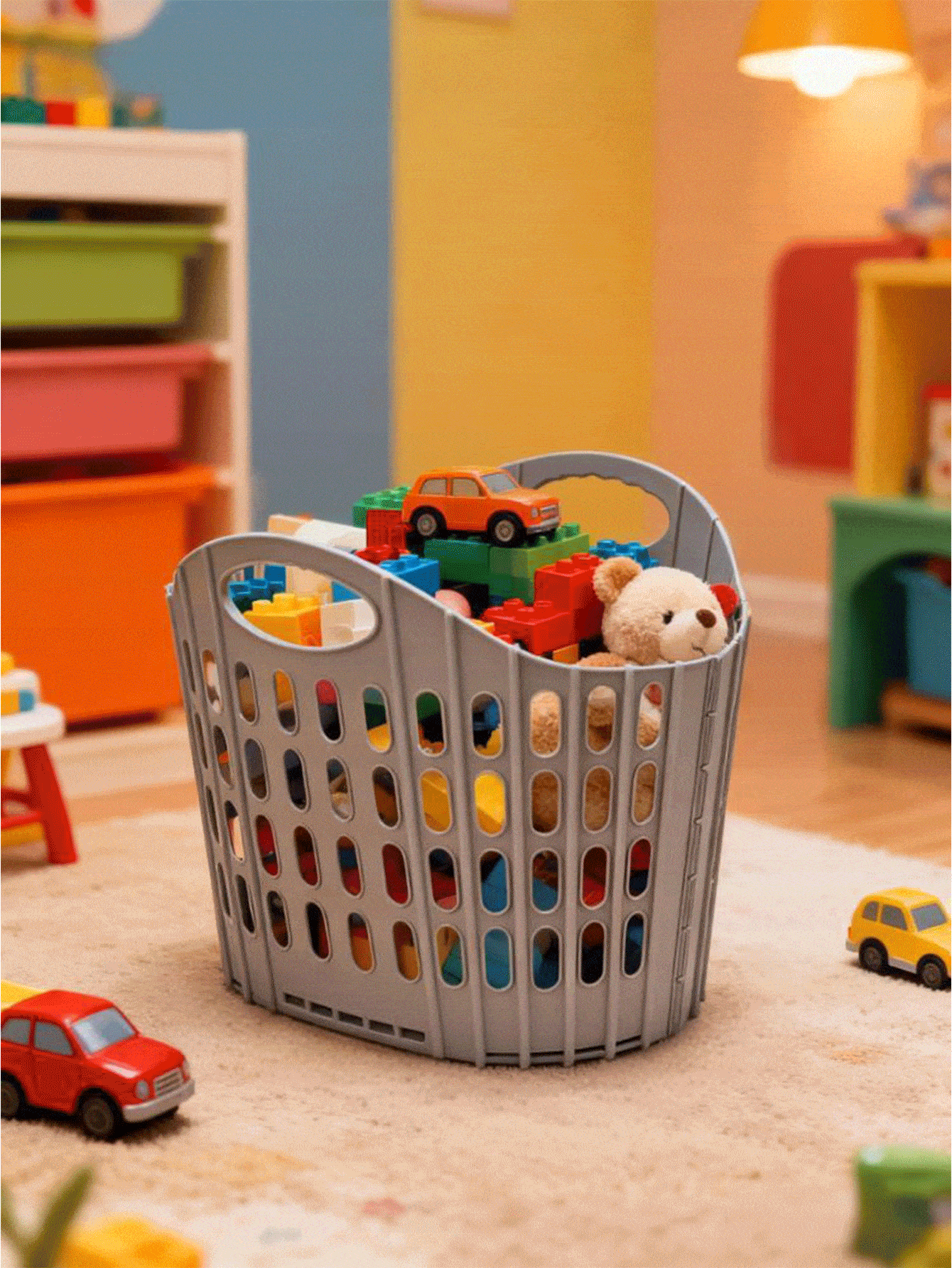 可折叠带提手洗衣篮，大容量衣物及毛绒玩具收纳盒，脏衣整理架，节省空间悬挂式洗衣篮，适合旅行、储物、宿舍及公寓使用（请注意产品尺寸。谢谢！） - 彩色 - 查看 2