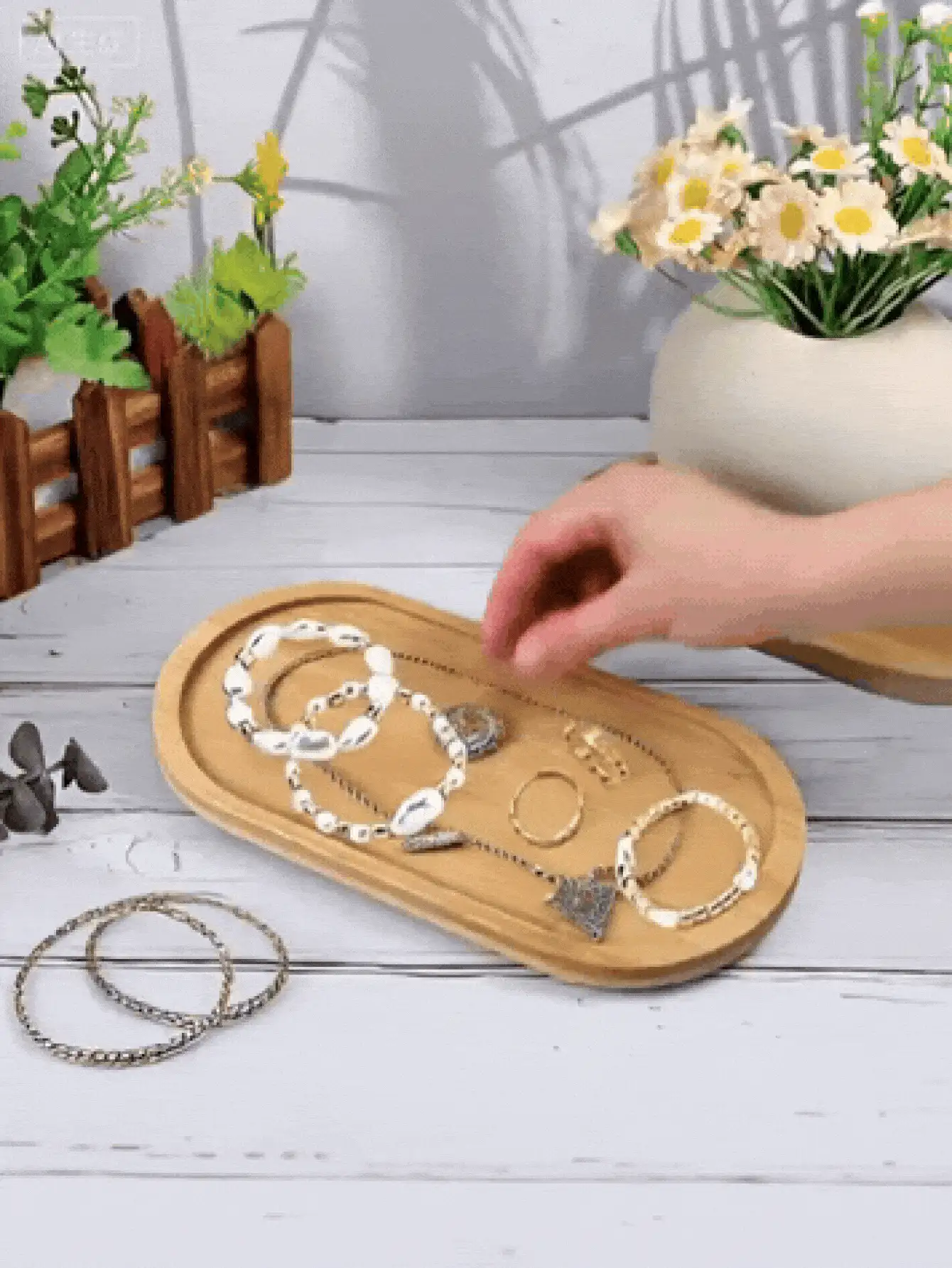 椭圆形木质首饰托盘，适用于梳妆台、浴室台面、咖啡吧、摆放开胃菜、零食；浴室台面首饰碟，家居装饰；返校必备配件