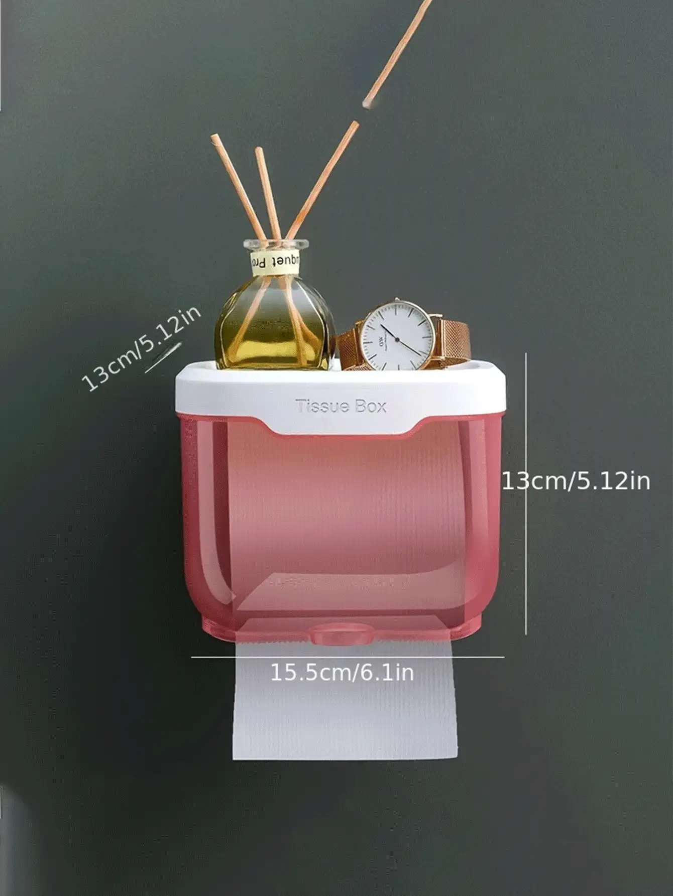 Soporte para pañuelos a prueba de agua montado en la pared con cajón, adecuado para el baño, dispensador de papel higiénico autoadhesivo, caja de pañuelos multifunción con estante de almacenamiento superior, para el hogar y el baño, accesorio comercial, accesorio de limpieza del hogar - Multicolor - Ver 3