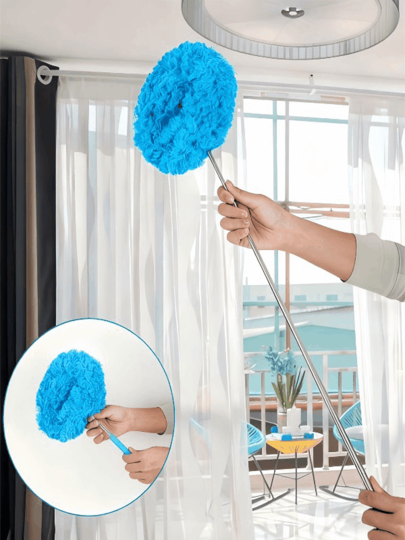 Extendable Ceiling Fan Duster Cleaner, Adjustable Length From 13 To 31.5 Inches, Made Of Microfiber, Suitable For Home Cleaning Including Ceiling, Kitchen, Bedroom, Bathroom, Furniture And Car. Reusable, Cleans Fan Blades, Machine Washable, Easy Dust Removal. Ideal For Home And Office, Suitable For Both Men And Women, Essential Cleaning Tool. - Multicolor - View 2