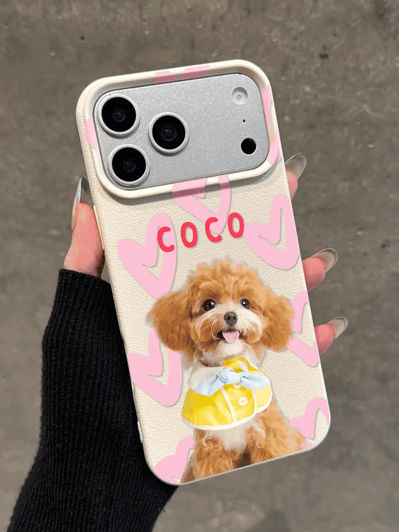 1个定制宠物狗/猫照片手机壳，心形图案，多色可选，可个性化定制文字/短语，亮面保护壳，兼容 11/12/13/14/15/16 Pro Max、S23/S24/S25 Ultra 5G、A13/A14/A15/A16/A33/A34/A35/A55/A56，少女心用品 - 米色 - 查看 2