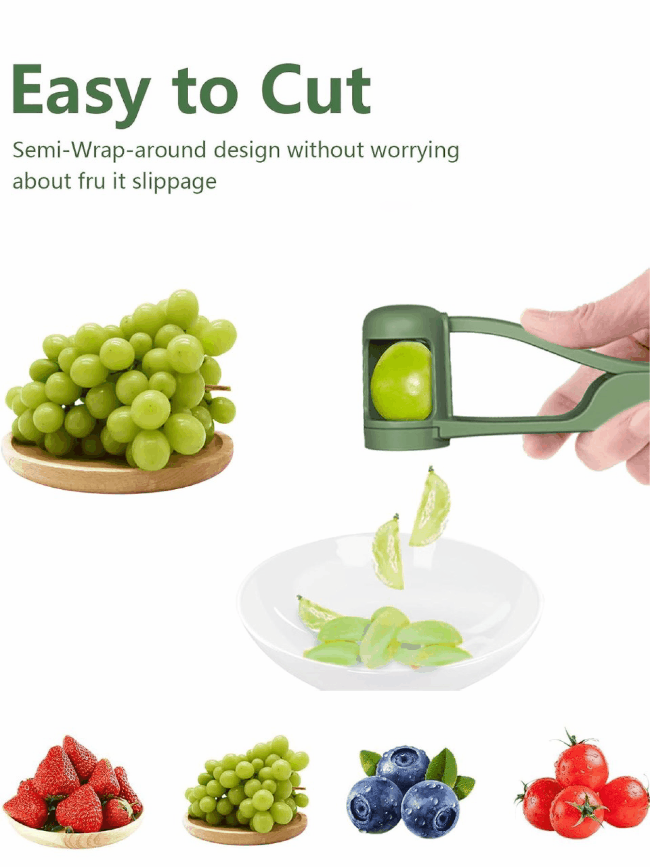 Vegetable Fruit Slicer And Separator Cutter For Grape Tomato Cherry Small Kitchen Tools For Quick Fruit Kitchen Utensil For Salads Cakes And Dishes Decoration Stainless Steel With Semi-Circular Design Ergonomic Long Handle Grape Quarter Cutter Tool Kitchen Gadget Kitchen Items Kitchen Accessories - Multicolor - View 2