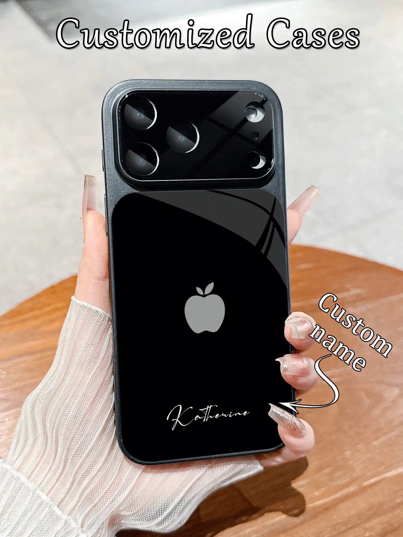 1pc Customized Minimalist Black Apple Design Luxury Fashion Large View Tempered Glass With Lens Protection Matte Anti-Drop Phone Case Compatible With Iphone 17/17Pro/17ProMax/17Air/16/16Pro/16ProMax/16Plus/15/15Plus/15Pro/15ProMax/14/14Plus/14Pro/14ProMax/13/13Pro/13ProMax/12/11 Phone Accessories Full Coverage Premium Protection Cover - Black - View 5