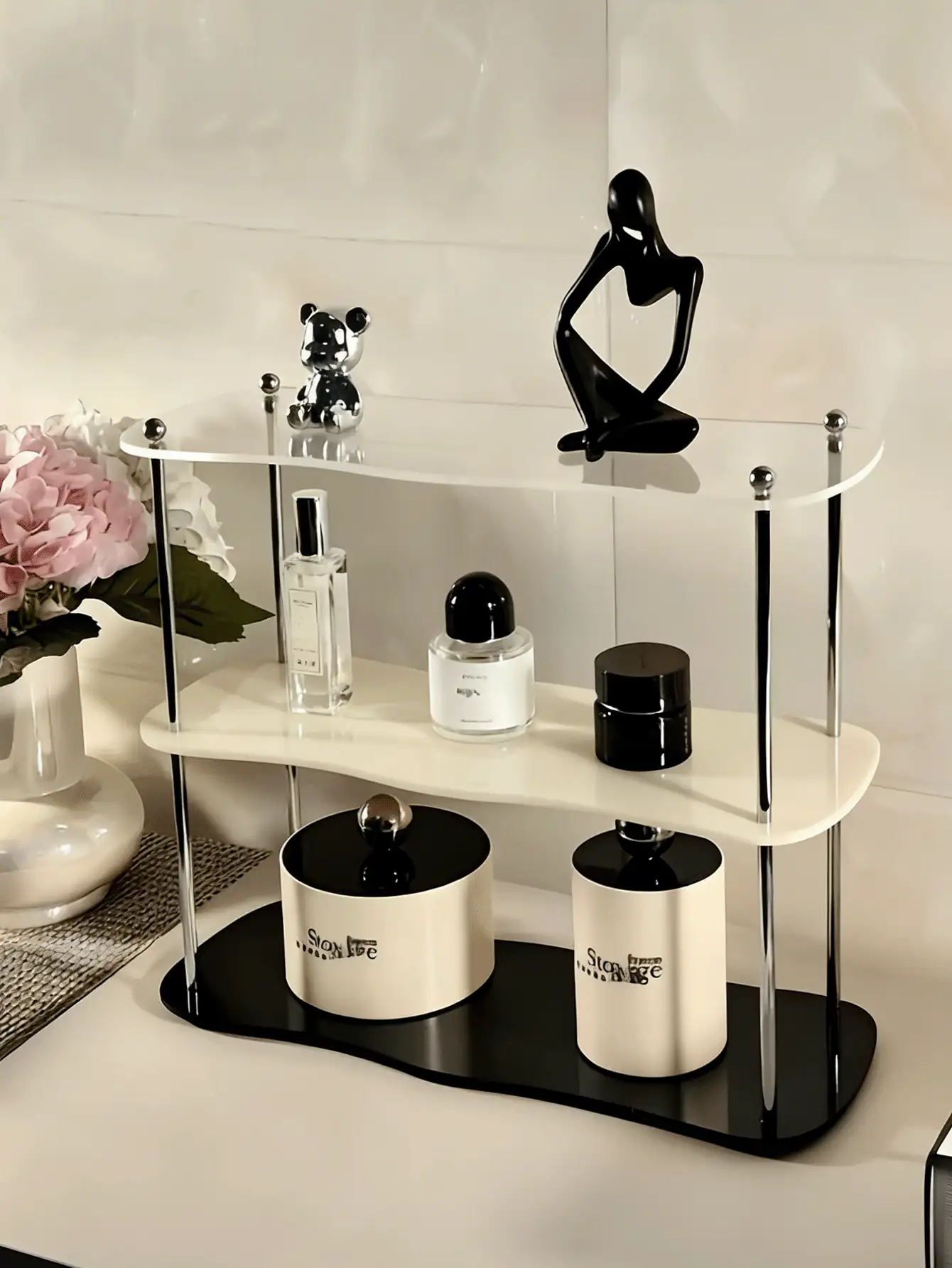 1 pieza Estante de escritorio de acrílico desmontable - Diseño de varios niveles elegante, fácil de ensamblar, organizador de cosméticos para organizar maquillaje y artículos de belleza esenciales, estante de almacenamiento de escritorio para dormitorio, hogar, escuela, oficina, etc., decoración de escritorio elegante, caja de almacenamiento de escritorio de oficina, inicio de la temporada escolar, útiles escolares, regalos para niñas, organizador de maquillaje, artículos de Ramadán, Galentines, decoración de Pascua, organizador de escritorio - Multicolor - Ver 3