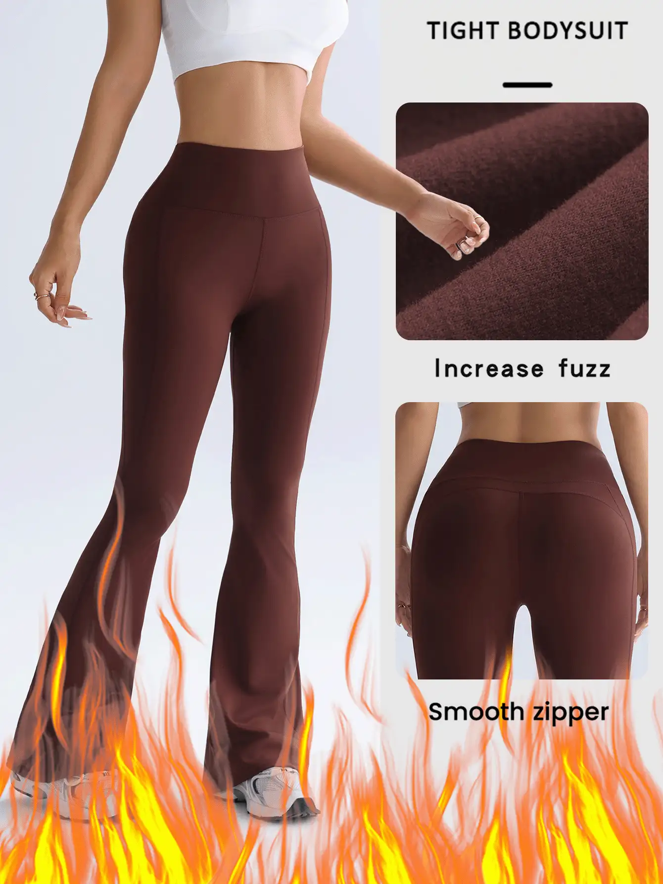 Elegant Winter Flare Pants, Slimming And Lifting, Elongating Leg Lines, Stretchy Fitted Cut, Suitable For Conservative Commuting Wear. Exquisite High-Waisted Design, Shaping And Fitting, Flare Leg Style Elongates Legs. Women's Winter High-Waisted Flare Pants - Brown - View 2