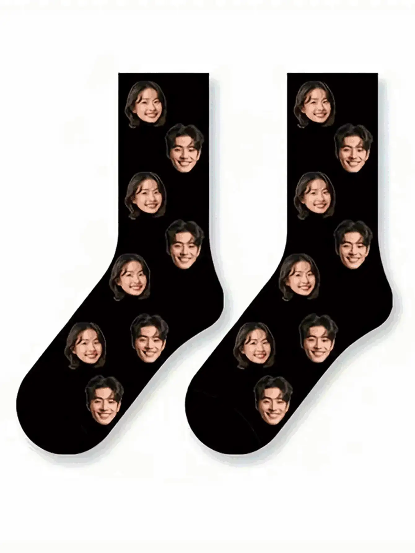 1 Pair Customized Face Design Unisex Mid-Calf Socks, Personalized Socks With Photo & Text Logo, Interesting Custom Portrait Socks For Men & Women, Suitable For Daily Wear, Holidays, Birthdays, Couple & Wedding Gifts - Multicolor - View 2