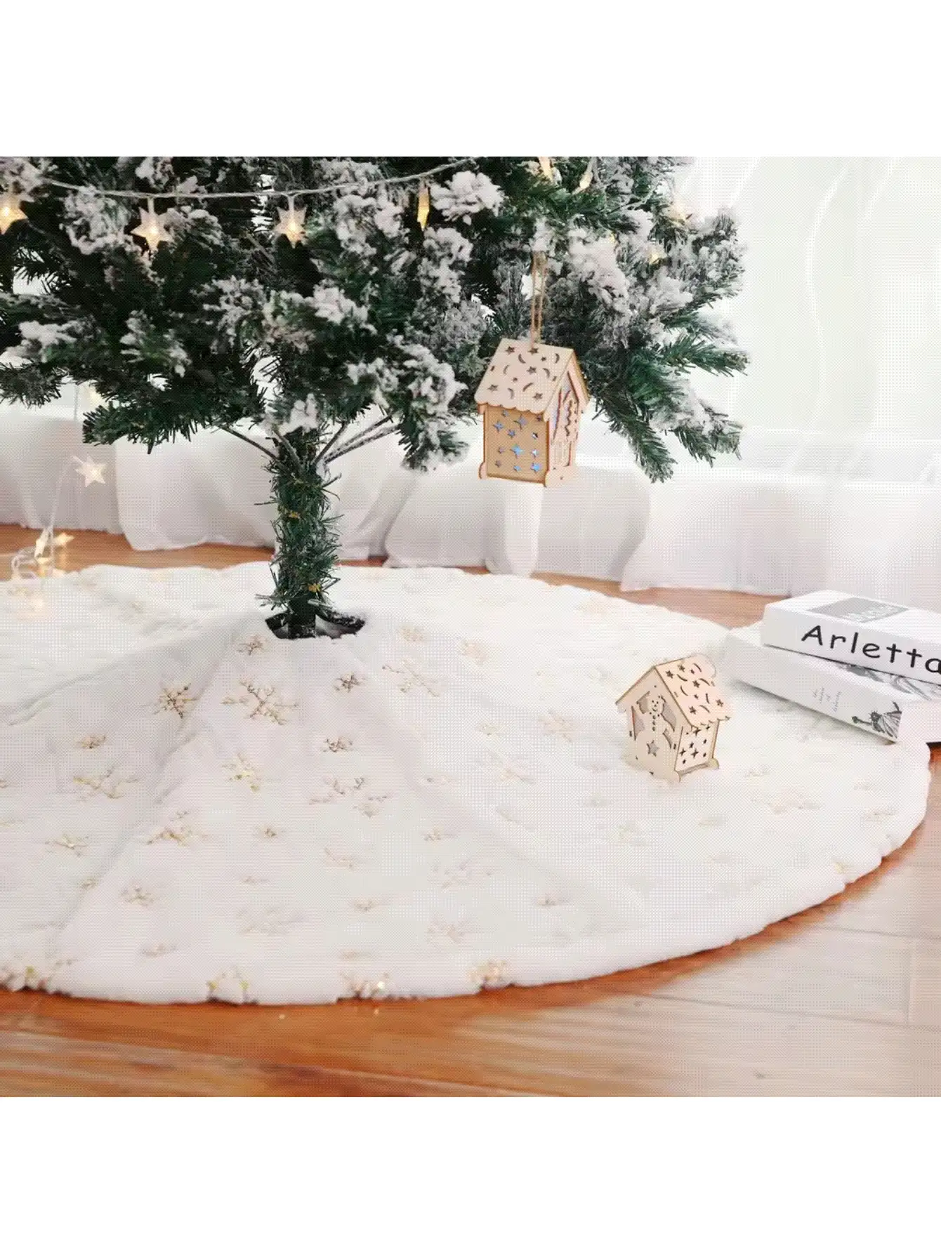 Falda para árbol de Navidad de 24/30/50 pulgadas con bordado de copos de nieve, decoración navideña, fiesta festiva - Multicolor - Ver 3