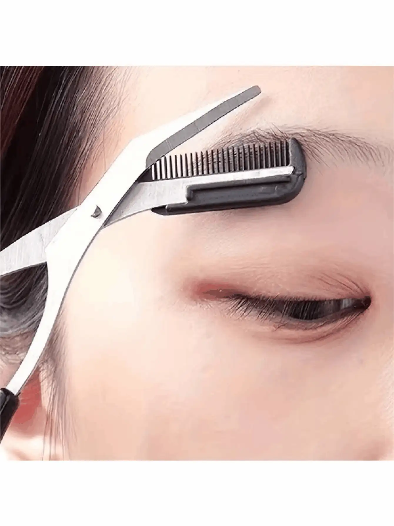 女士化妆眉毛修剪器带梳子不锈钢迷你造型套装安全化妆剪刀防刮眉毛修剪器家用办公浴室学校 - 彩色 - 查看 4