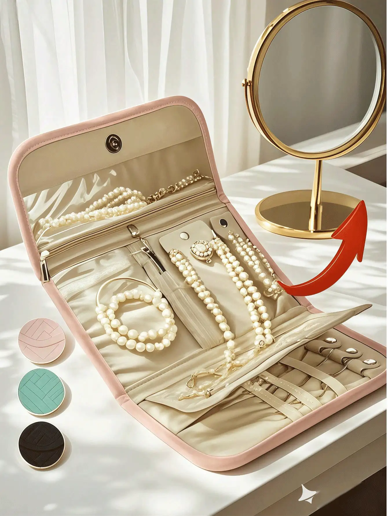 可折叠首饰收纳盒，旅行首饰收纳盒，实用旅行首饰收纳包，可折叠首饰卷，适用于旅行收纳戒指、项链、耳环等首饰，可作化妆包、防水旅行首饰袋、便携式首饰收纳盒，必备旅行配件，返校季必备 - 彩色 - 查看 3