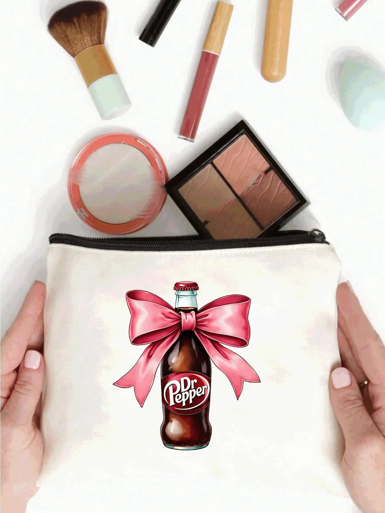 Humor Canvas Toiletry Bag - Lightweight, Foldable Cosmetic Pouch With Zipper | Easy-Clean, Versatile Makeup Case For Travel & Holiday Gifts Travel Essentials Vacation Summer Back To School School Stuff Bag For School Travel Bag For Women Makeup Bag For Travel - Beige - View 2