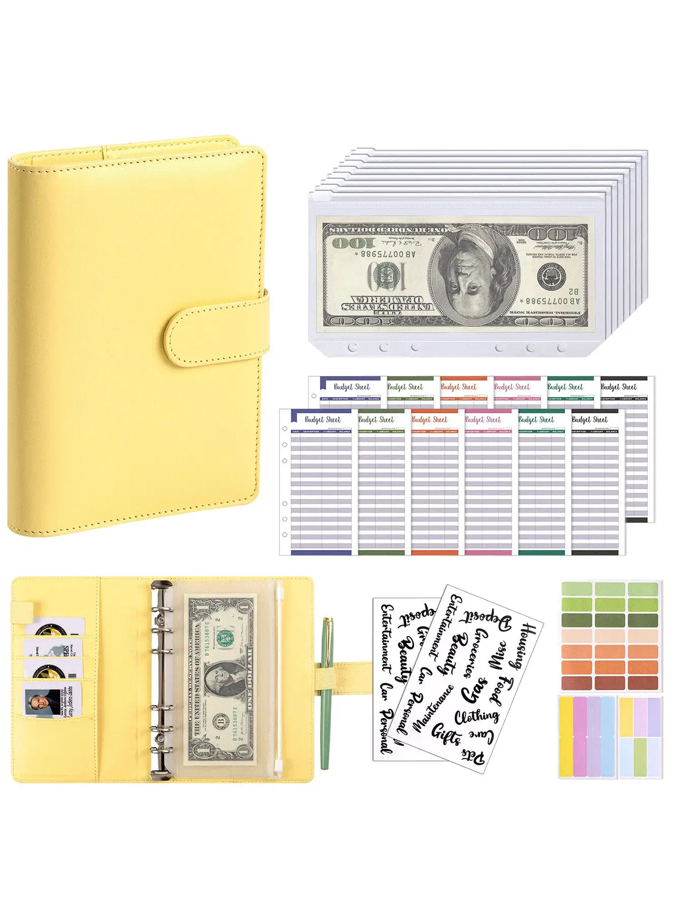 Budget Binder Money Organizer For Cash A6 Budget Binder With Cash Zipper Envelopes Card Holder Wallet Budget Binder Envelopes For Budgeting Money Currency Collection Card Ticket Collection Gifts For Women Dad Mother Men Mom's Gifts Valentine's Day Travel Essentials Holiday Essential - Multicolor - View 3