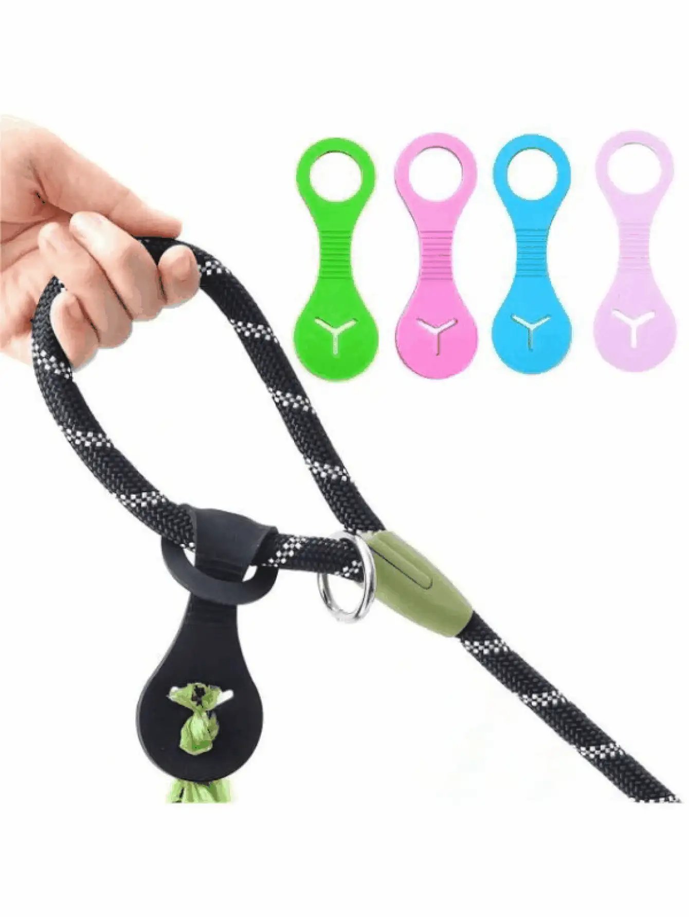 Silicone Dog Poop Bag Holder With Leash Clip In-Stock Dog Poop Bag Dispenser Hands-Free Clip Waste Bag Bracket With Drawstring Closure For Walks Runs & Bike Rides Dog Stuff Puppy Essentials - Multicolor - View 3