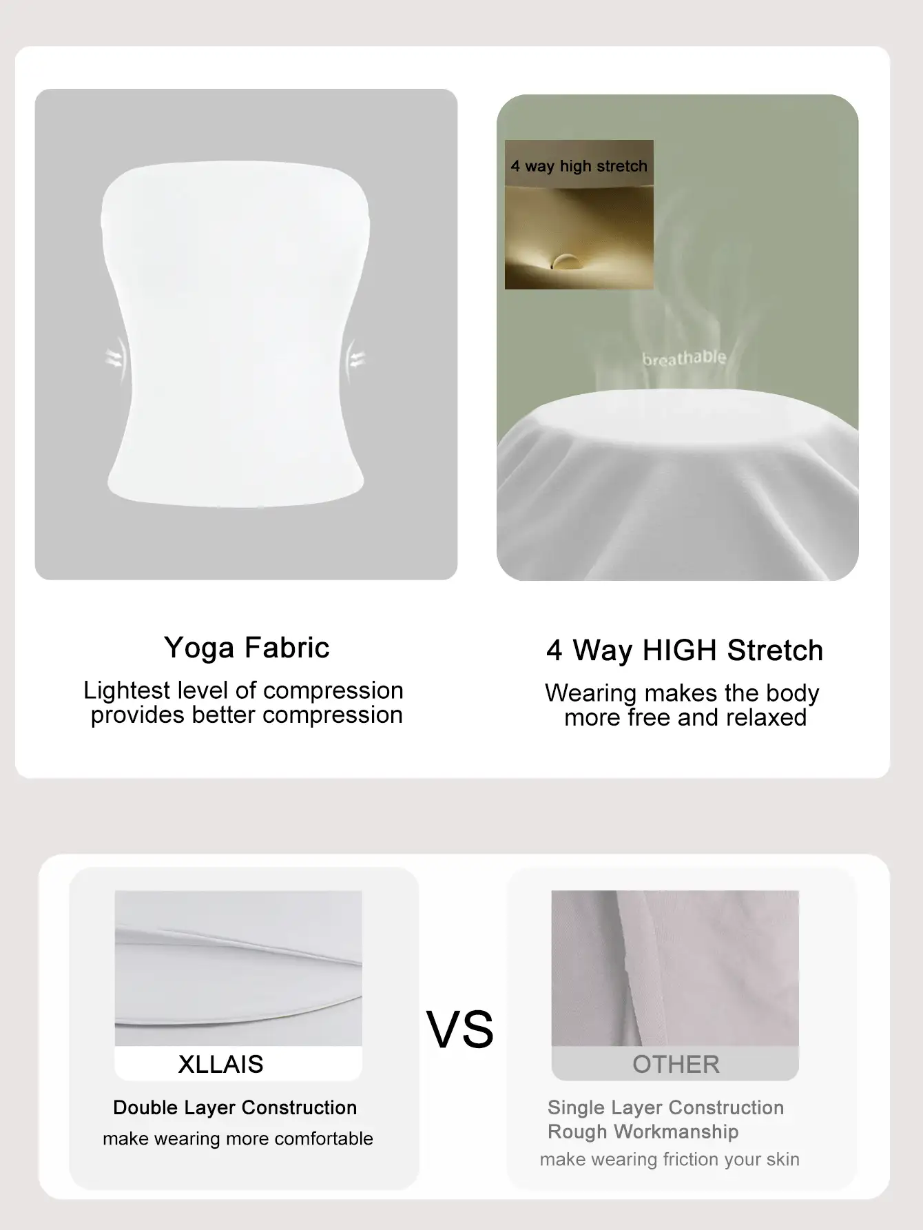 XLLAIS 性感无肩带基础款背心，时尚纯色弹力修身白色抹胸上衣，四季皆宜。