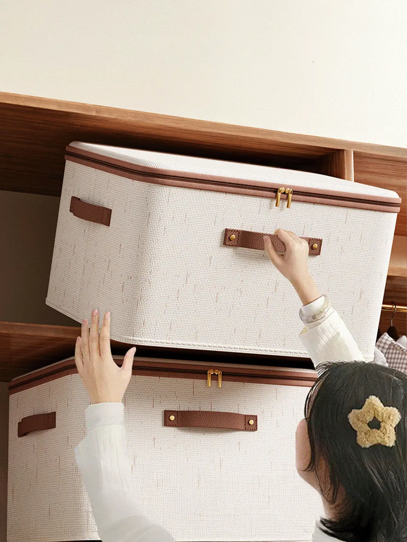 1 hộp đựng đồ có khóa kéo, túi đựng chăn vải dày có thể gấp gọn có quai xách, dùng để sắp xếp phòng ngủ, tủ quần áo, quần áo, chăn, tủ quần áo - Nhiều màu - Xem 2