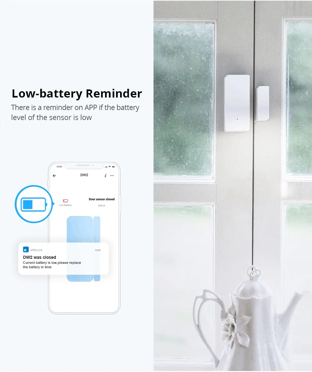 SONOFF DW2 WLAN-Funk-Tür-/Fenstersensor Smart Home-Sicherheitszubehör eWeLink-App Status überprüfen Alarmbenachrichtigungen empfangen, kein Gateway erforderlich - Weiss - Übersicht 8