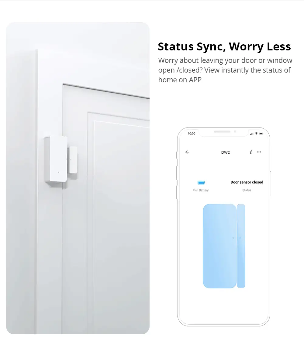 SONOFF DW2 WLAN-Funk-Tür-/Fenstersensor Smart Home-Sicherheitszubehör eWeLink-App Status überprüfen Alarmbenachrichtigungen empfangen, kein Gateway erforderlich - Weiss - Übersicht 4