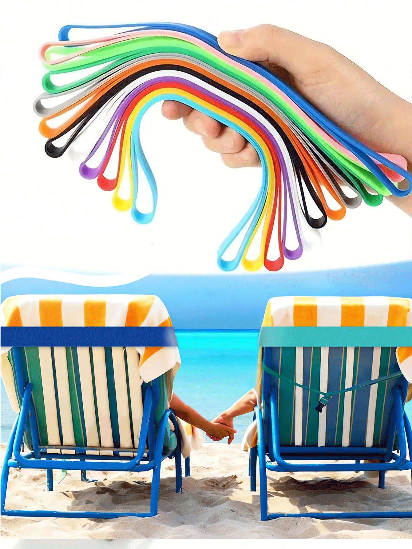 Correas de toalla de silla de playa de silicona reforzada, pinzas retráctiles y resistentes al viento para toallas de playa, fáciles de limpiar, coloridas, ajustables y reutilizables - ajuste , adecuadas para piscinas, cruceros, campamentos, picnics, viajes, gimnasio, yoga y actividades al aire libre, viajes de verano, artículos esenciales para vacaciones (colores aleatorios) Decoración de baño - Multicolor - Añade 2