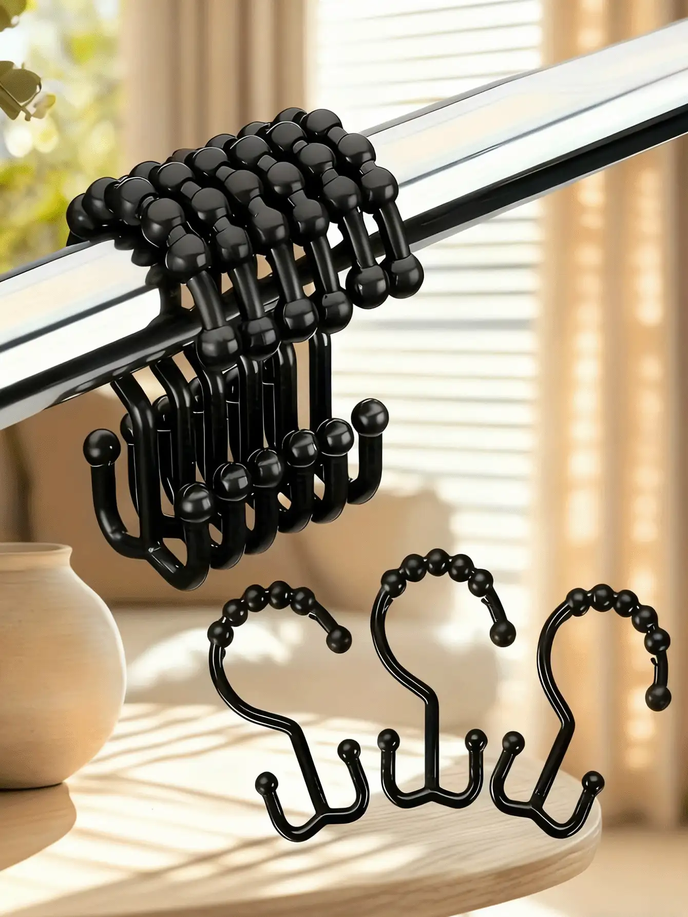 Set Of 12 Iron Shower Curtain Hooks, Easy Installation & Removal, Luxurious Elegant Double Hook With Sliding Roller Balls For Bathroom, Shower Curtains, Shower Curtain Track, Modern Bathroom Decor, Durable Metal Hooks, Bathroom Hooks, Bathroom Accessories, Valentine's Day, Valentine's Day Decor, Shower Curtain, Curtain Rod, Ramadan Items - Multicolor - View 3