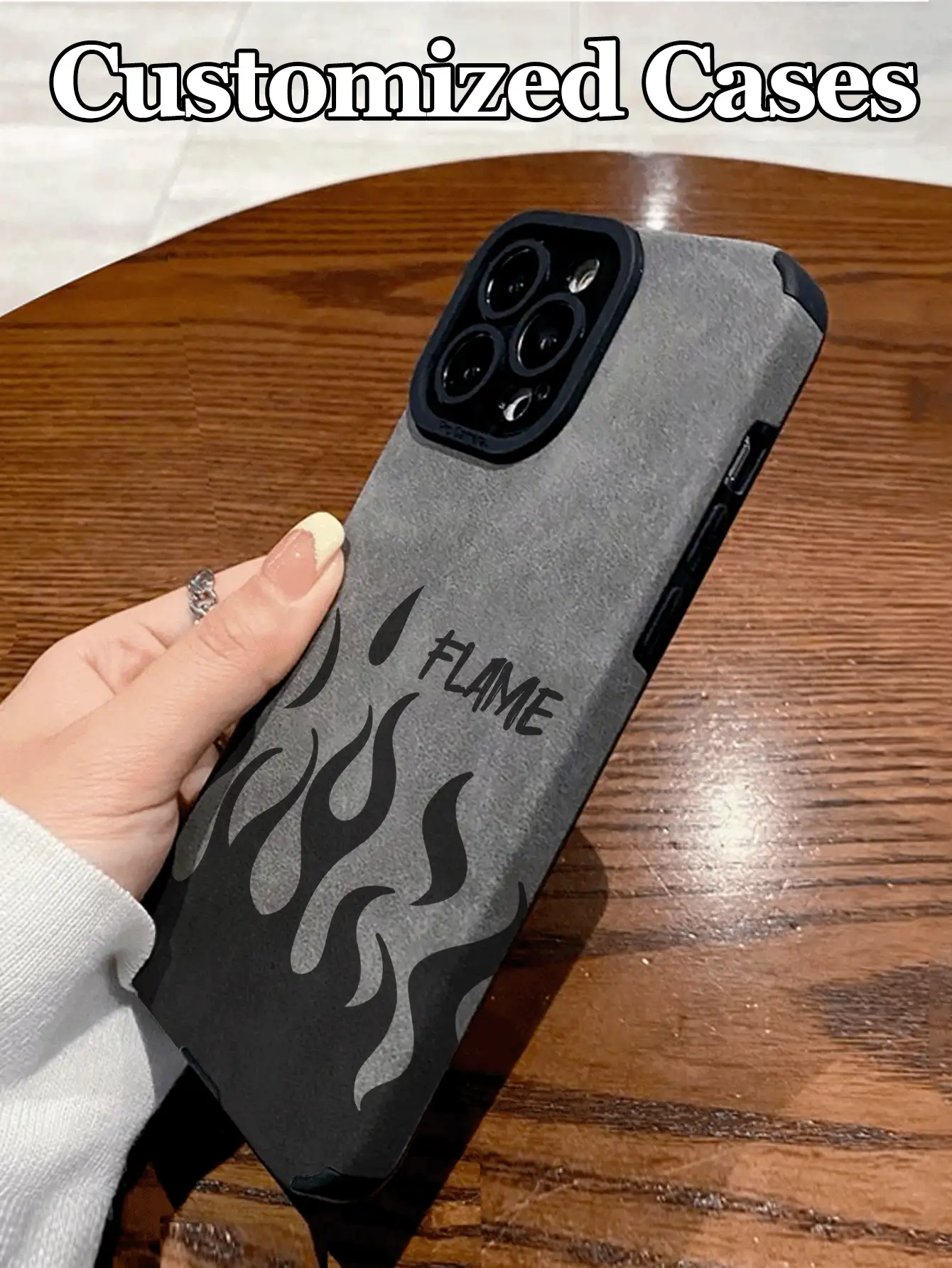 Ốp lưng điện thoại cao cấp họa tiết ngọn lửa màu đen, có thể tùy chỉnh chữ, tương thích với iPhone 17 Pro Max/17 Air/16 E/15/14 Plus/13/12/11, A32/A21S/A20S/A53/A71/S20 Plus/S22 Ultra, được làm từ chất liệu TPU, thời trang và cá tính, chống rơi vỡ, món quà tuyệt vời nhất cho gia đình, anh chị em và bạn bè. - màu đen - Xem 2