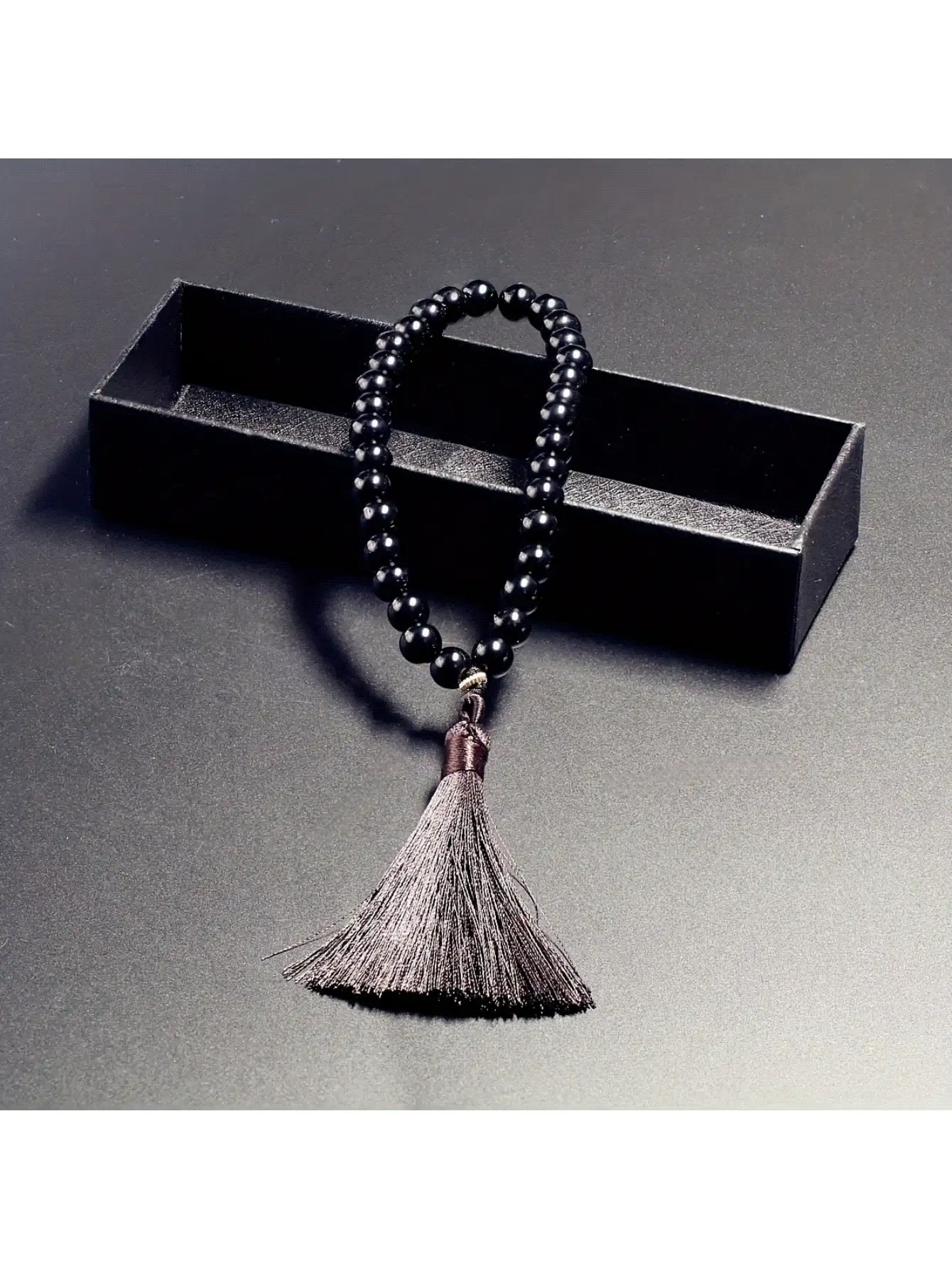 33pcs Black Gemstone Beaded Necklace With Tassel - Middle Eastern Style Fashionable Men's Rosary - Multicolor - View 3