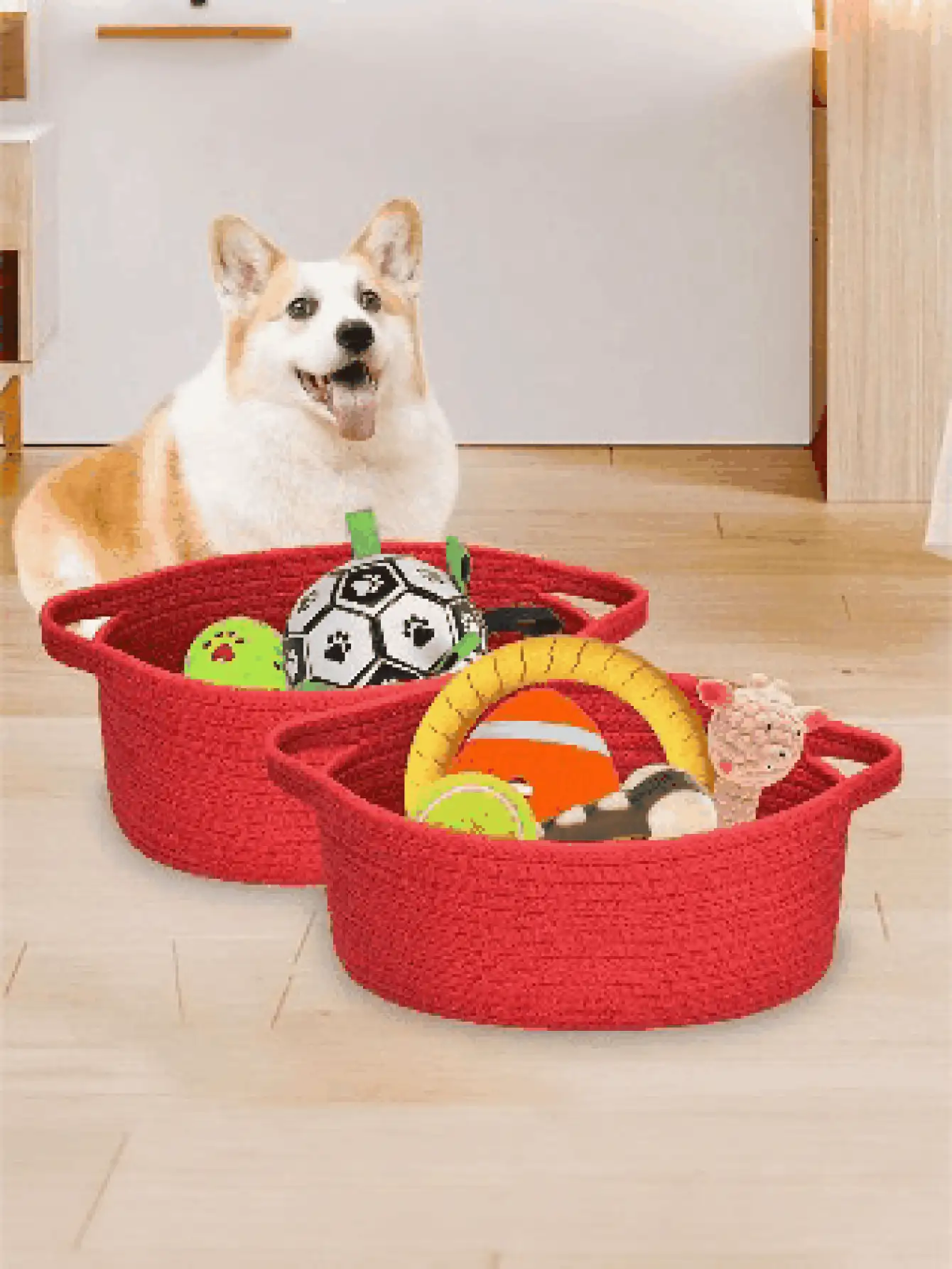 编织手柄礼品篮，两用收纳篮，适合存放零食、玩具、礼物、化妆品、洗漱用品等。椭圆形多功能收纳篮，玩具收纳篮，是节日礼物、日常家居用品和物品收纳的理想之选。男女皆宜，可用于家居整理和收纳，也可作为房间装饰。 - 彩色 - 查看 3