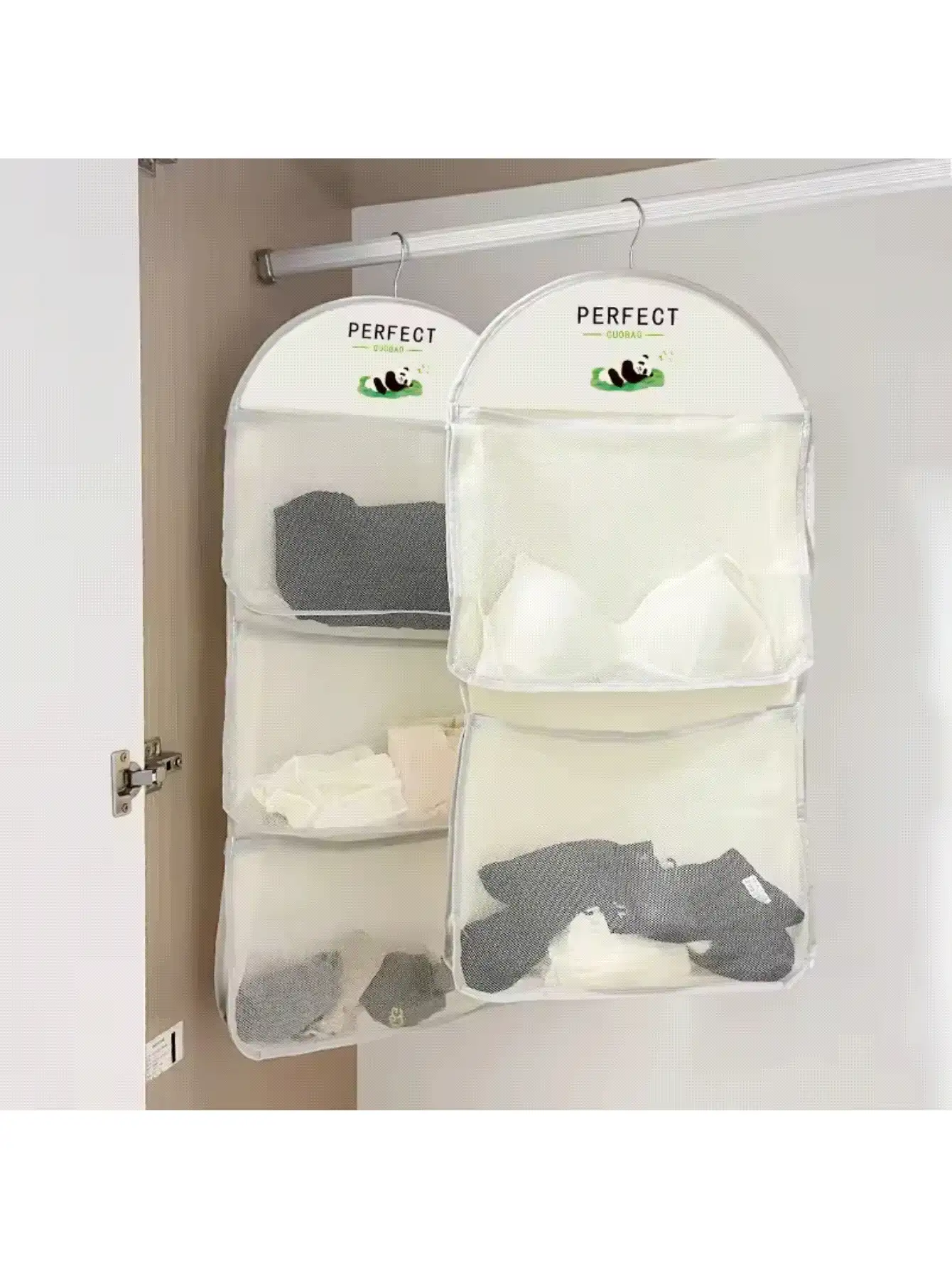 1 pieza Organizador de armario colgante de múltiples capas, estantería de almacenamiento colgante multifuncional diseñada para calcetines y ropa interior - Viene con bolsillos de malla de almacenamiento separados, estantería de armario montada en la pared, adecuada para el dormitorio - Multicolor - Ver 3