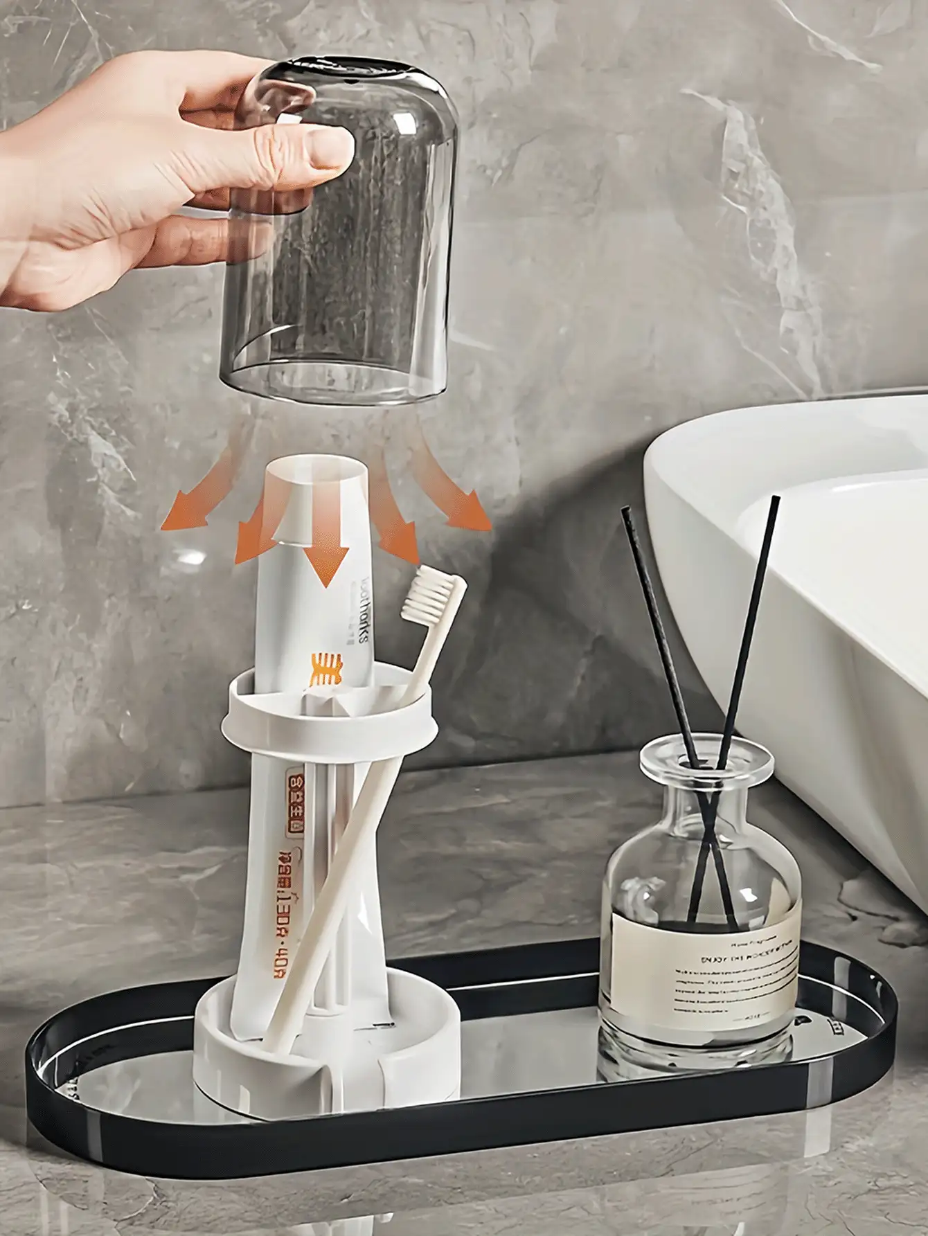 Modern & Clear Bathroom Toothbrush Holder With Spill-Proof Design & Waterproof Base - Freestanding Toothbrush Cup With Toothbrush Storage, Multi-Color Design With Transparent Cups For Toothbrush Heads, Bathroom Organizer, Toothbrush Storage, Bathroom Accessories, Toothbrush Holder, Room Decor, Wedding, Home Decor, Travel, Travel Essentials For Women, Summer - Multicolor - View 3