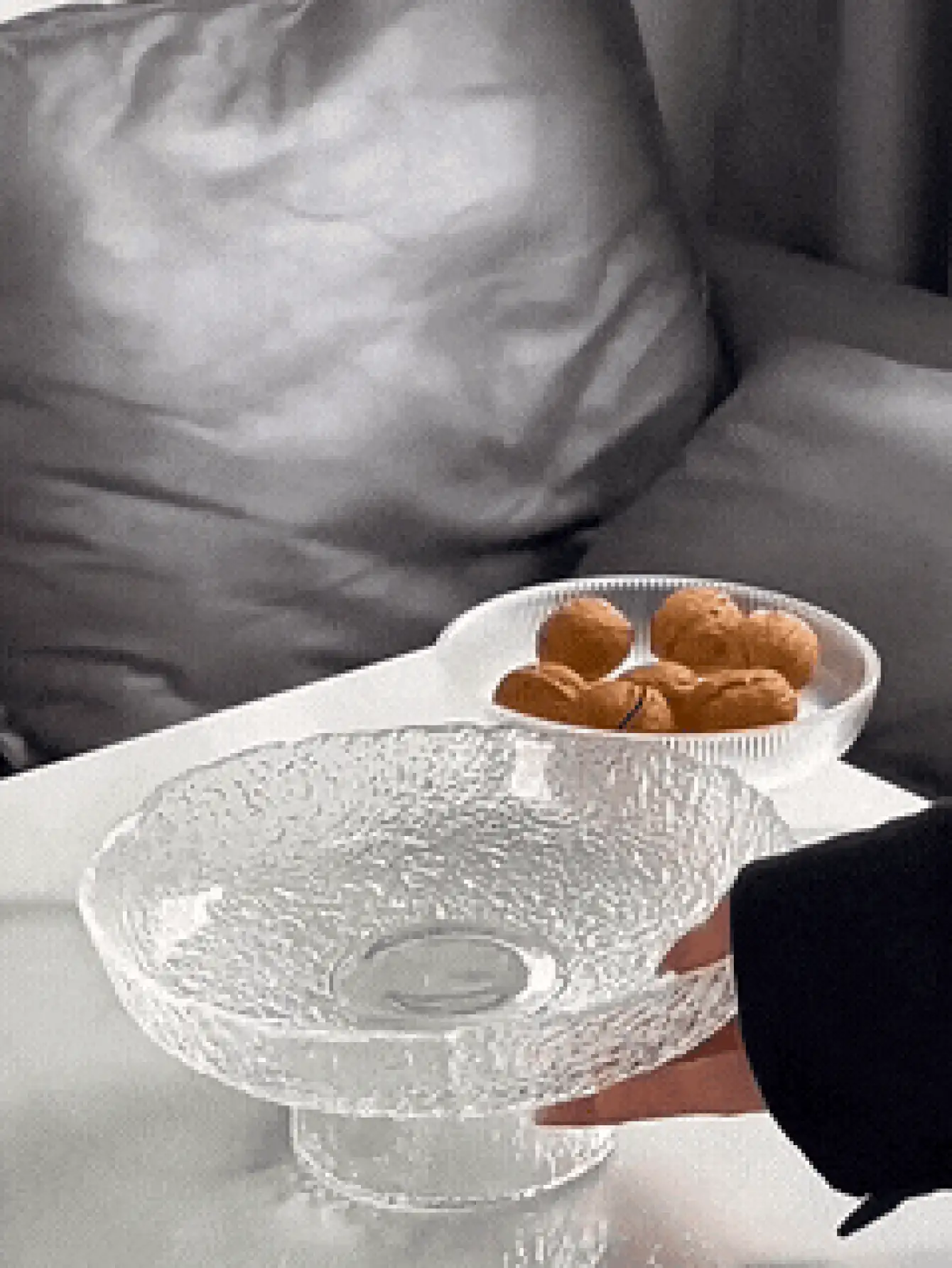 玻璃水果托盘,家居客厅糖果碟,水果零食蛋糕坚果创意小碟,干果盘,高脚盛菜碗,高温加厚玻璃碗,多功能玻璃餐具,适用于客厅、厨房、餐厅,男女通用,不对称边缘设计,家居装饰,厨房必备 - 無色 - 查看 3