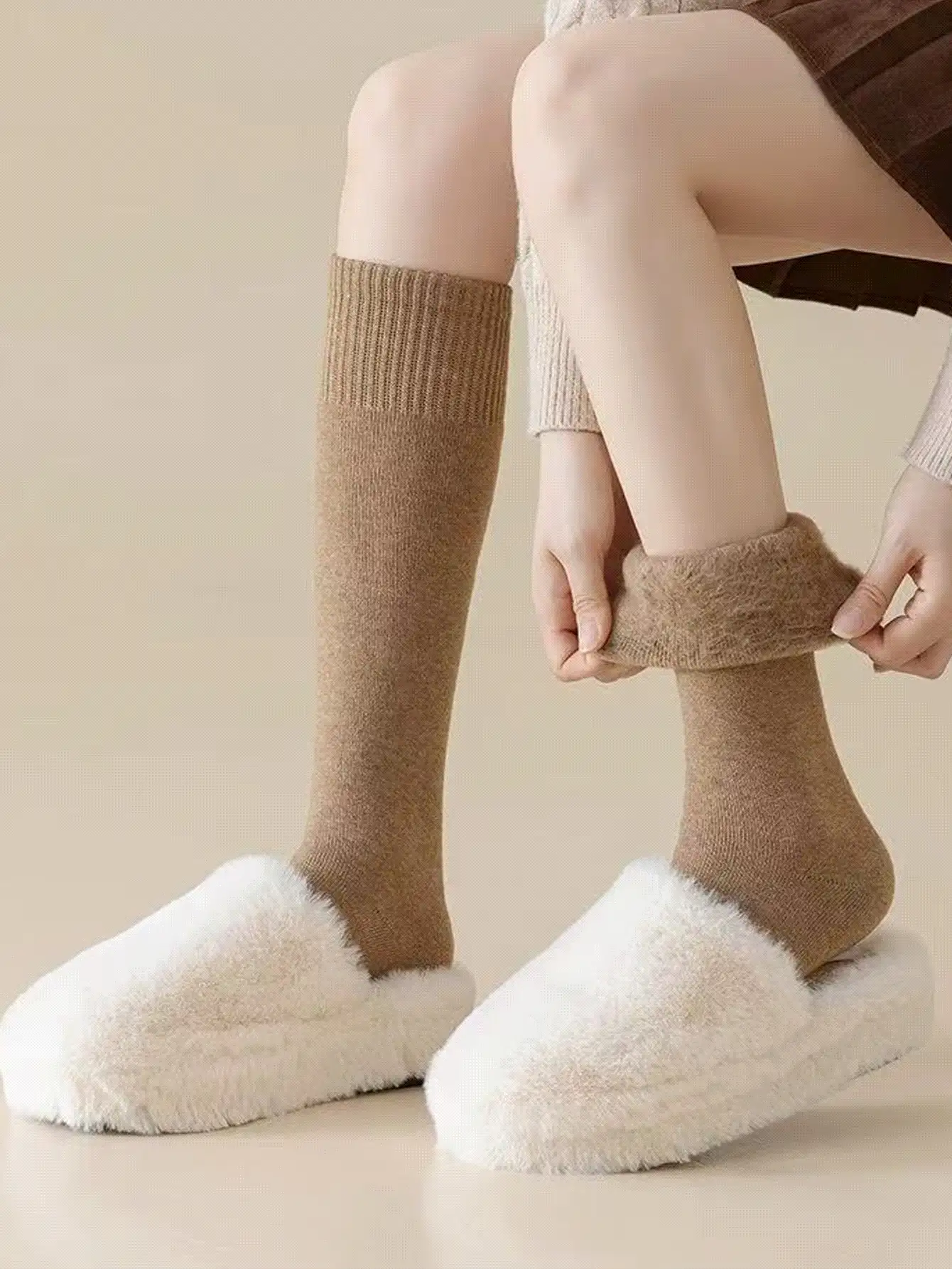 女士过膝长袜,多种颜色可选,加厚保暖羊毛混纺内衬,纯色设计,经典时尚,适合秋冬季节,Y2K风格,舒适保暖,瑜伽袜、滑雪袜、冬季袜 - 彩色 - 查看 2