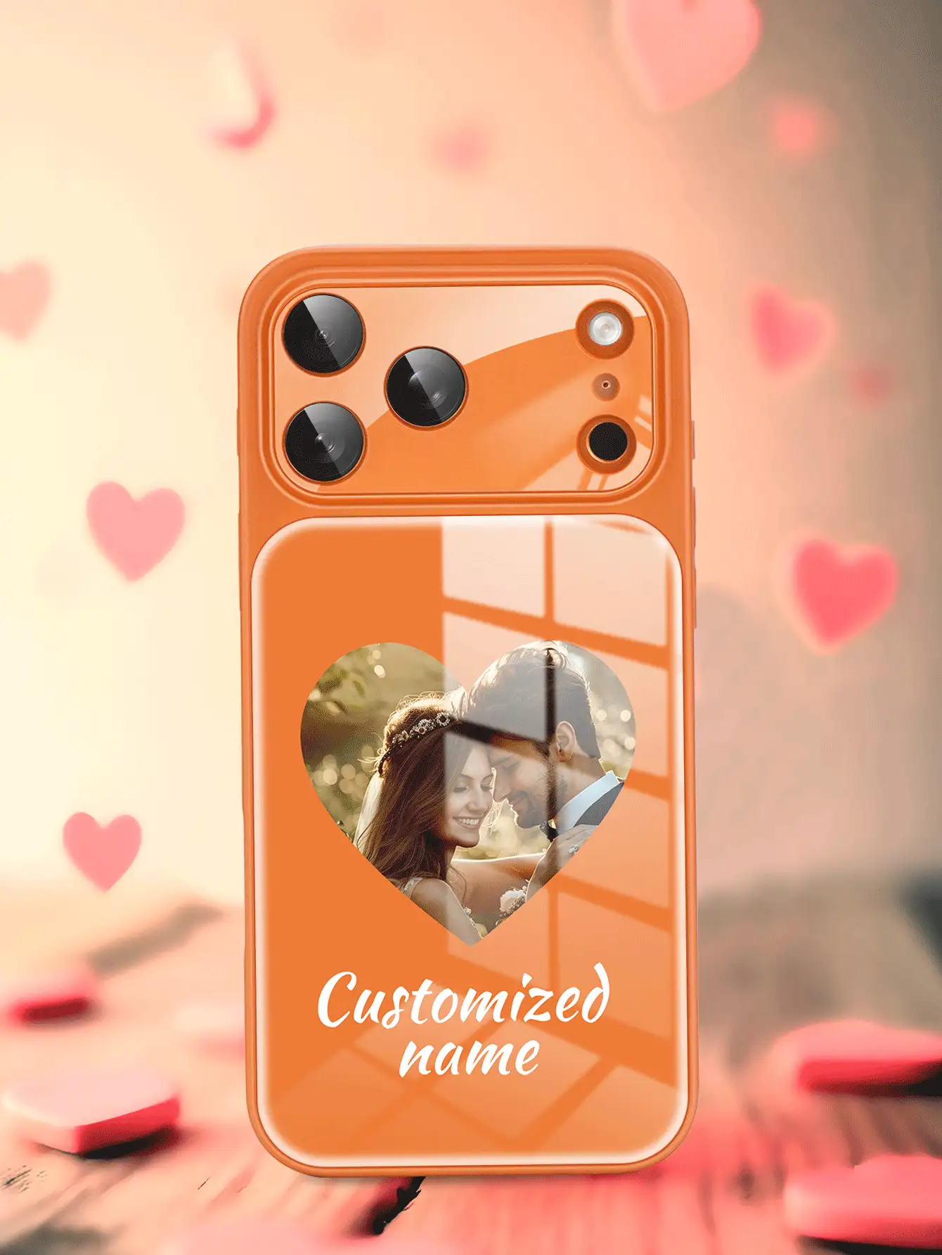 Anpassbares orangefarbenes Handyhülle, geeignet zum Bedrucken mit Fotos von Familie, Paaren und Freunden, unterstützt personalisierte Anpassung. Geeignet für Jahrestag, 17 Pro Max/ Air/ 17 Pro/ 17, aufgerüsteter Vollschutz für Kamera, Militärstandard-Schutz, Weihnachts-Handyhülle, Weihnachtsgeschenk, lustiges Geschenk. - Orange - Übersicht 3