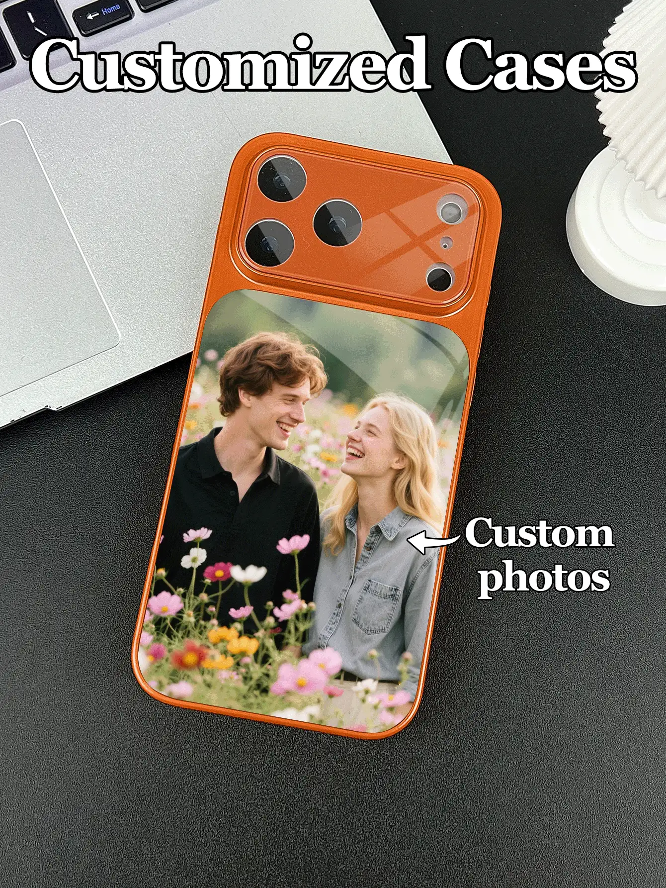 1pc Customized Photo Glass Material Orange Phone Case Compatible With IPhone 17 ProMax/17 Air/15/16 Pro/14 Plus/13 Pro/12 Pro Max/11 Models, Tempered Glass Camera Protection, Tempered Glass Back Cover, Large Viewing Window Phone Protective Case, Customized Tempered Glass, Best Gift For Friends And Family - Orange - View 2