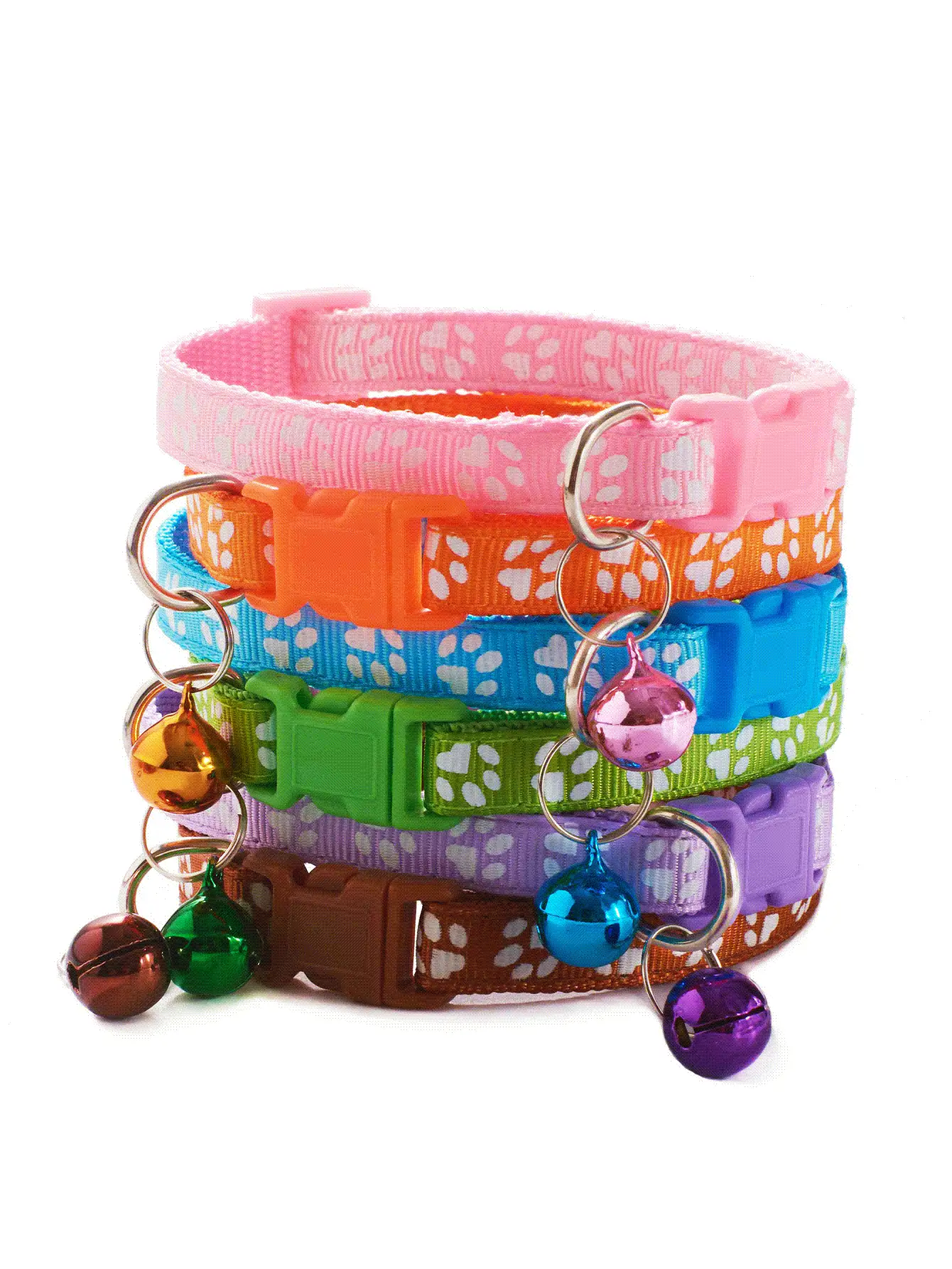 Adjustable Rainbow Cute Bell Collar With Paw Print Pattern, Suitable For Cats - Multicolor - View 2