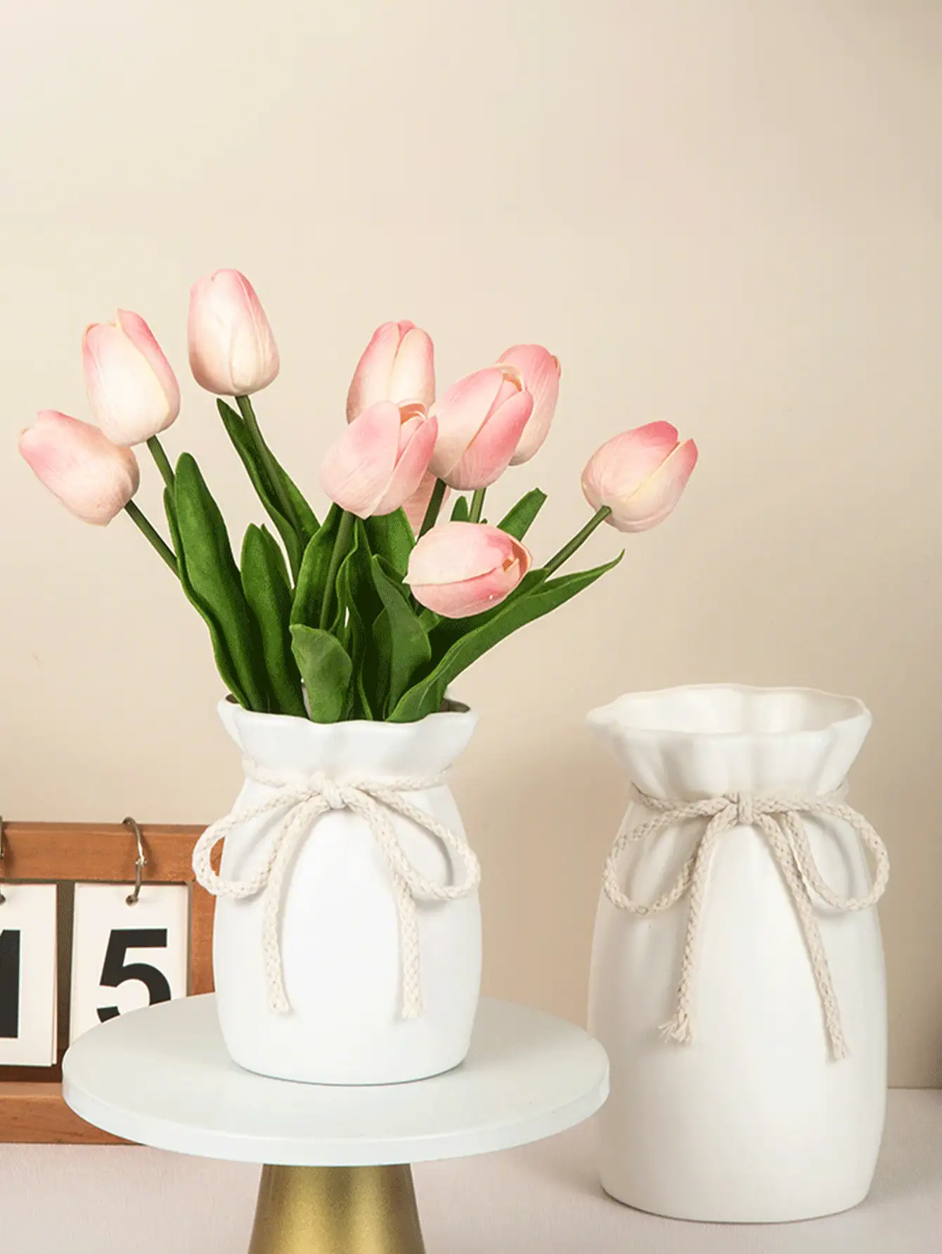 Bohemian Style Decorative Vase, Featuring Rope Bow Knot, Geometric Pattern Plastic Vase, Accented With Rope Bow Knot Details, Suitable For St. Patrick's Day, Easter, Wedding, Home, Camping, Vase, Wedding Supplies, Christmas Decoration - White - View 4