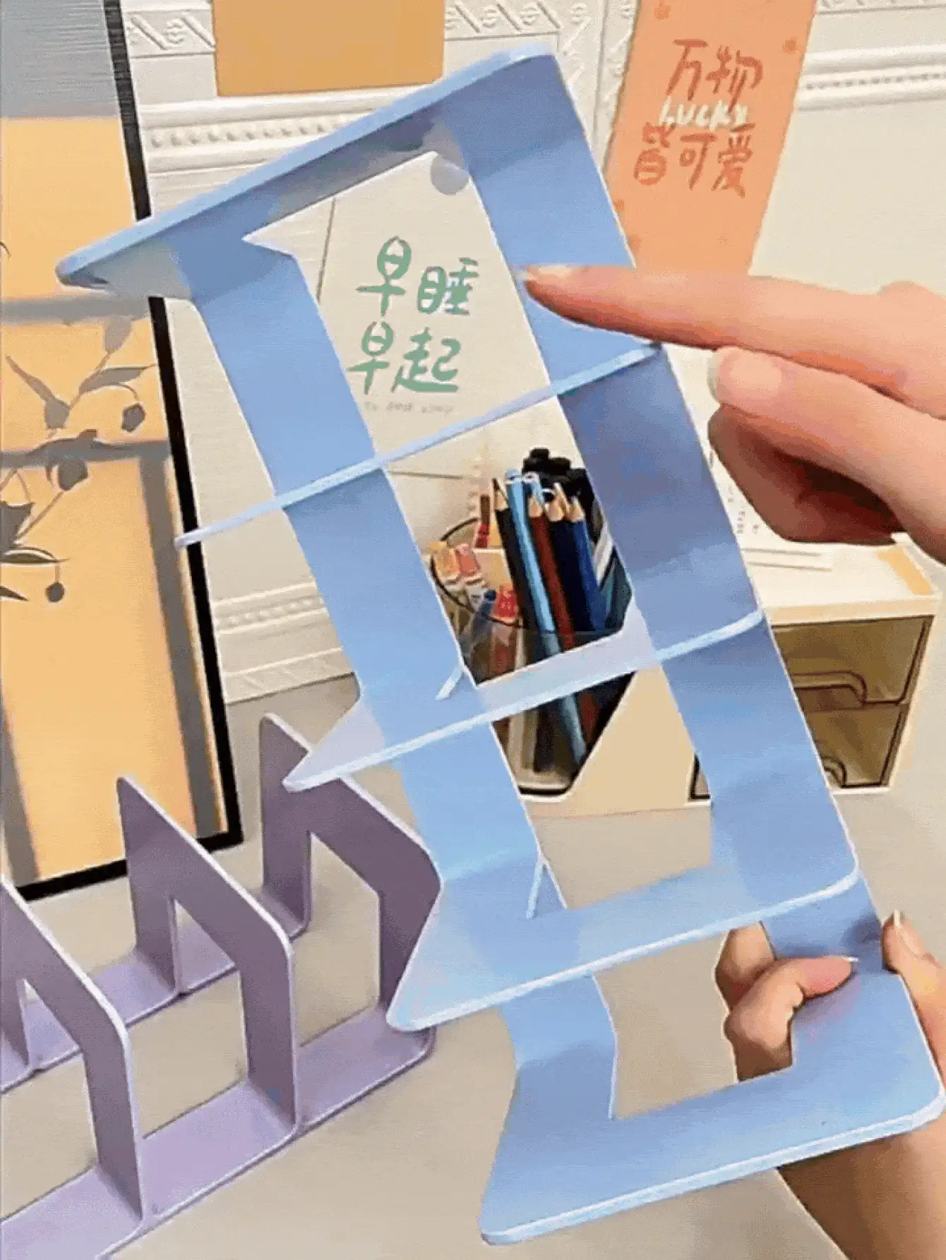 Multifunctional Desktop Organizer Rack, Transparent Desktop Book Storage Rack, Unisex, Adjustable & Stackable, Home/Office/Dorm Desk Storage Accessory, File Holder - Multicolor - View 3