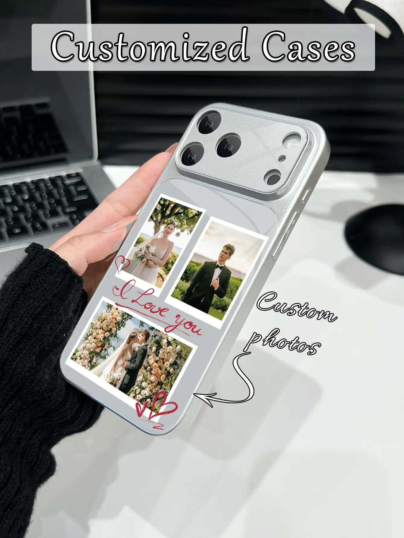 1pc Customized 3-Photo Silver Luxury High-End Tempered Glass With Lens Protection Matte Anti-Drop Phone Case Compatible With Iphone 17/17Pro/17ProMax/17Air/16/16Pro/16ProMax/16Plus/15/15Plus/15Pro/15ProMax/14/14Plus/14Pro/14ProMax/13/13Pro/13ProMax/12/11, Suitable For Family, Couples, Lovers, Friends, Anniversary - Silver - View 2