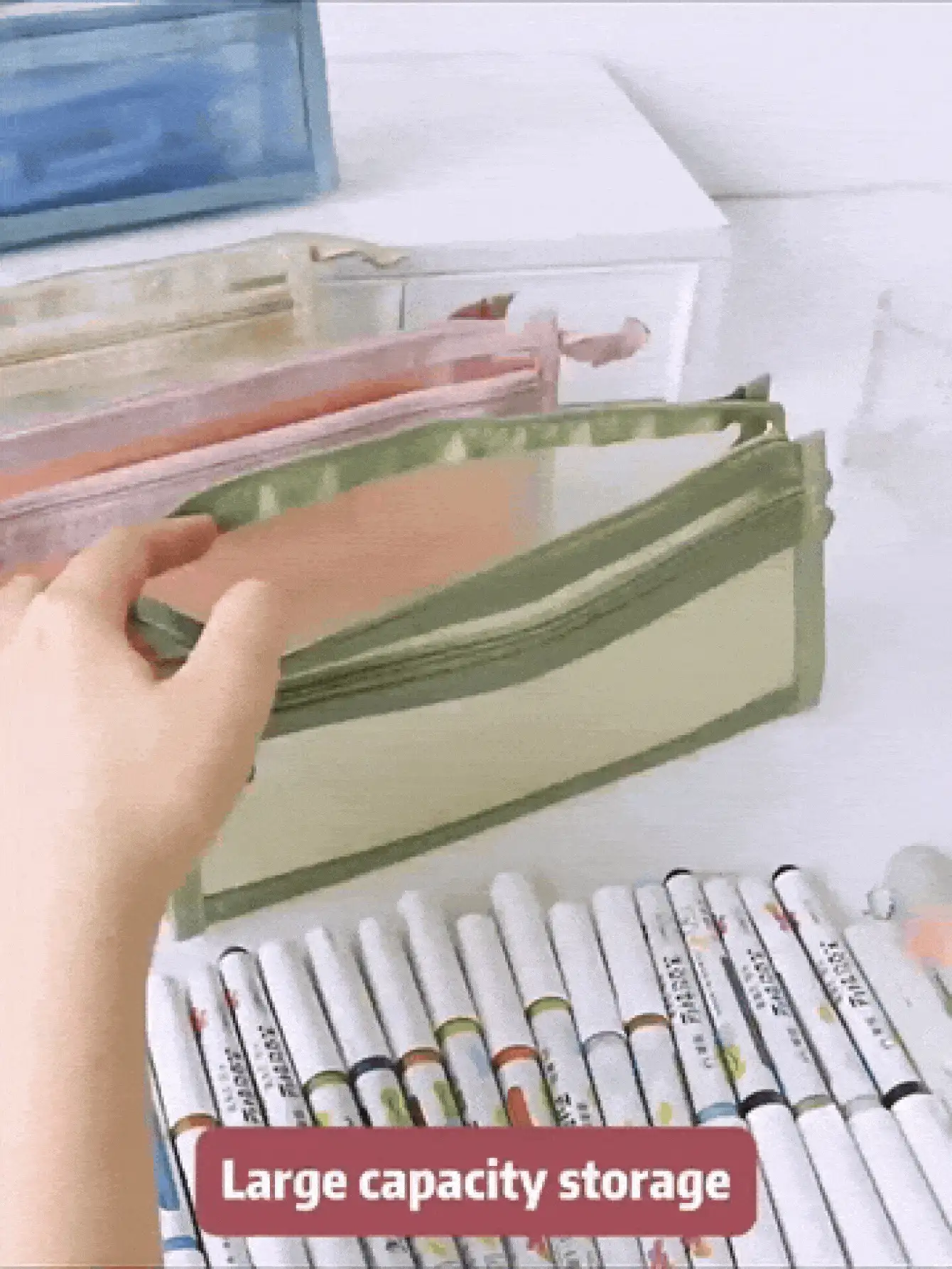 Hộp đựng bút có lưới, tay cầm và khóa kéo, túi đựng bút hai lớp trong suốt, túi đựng bút dạ, túi đựng mỹ phẩm du lịch, hộp đựng văn phòng phẩm trong suốt dễ thương, vật dụng cần thiết cho người lớn, văn phòng, sinh viên, chuẩn bị năm học mới. - Nhiều màu - Xem 3