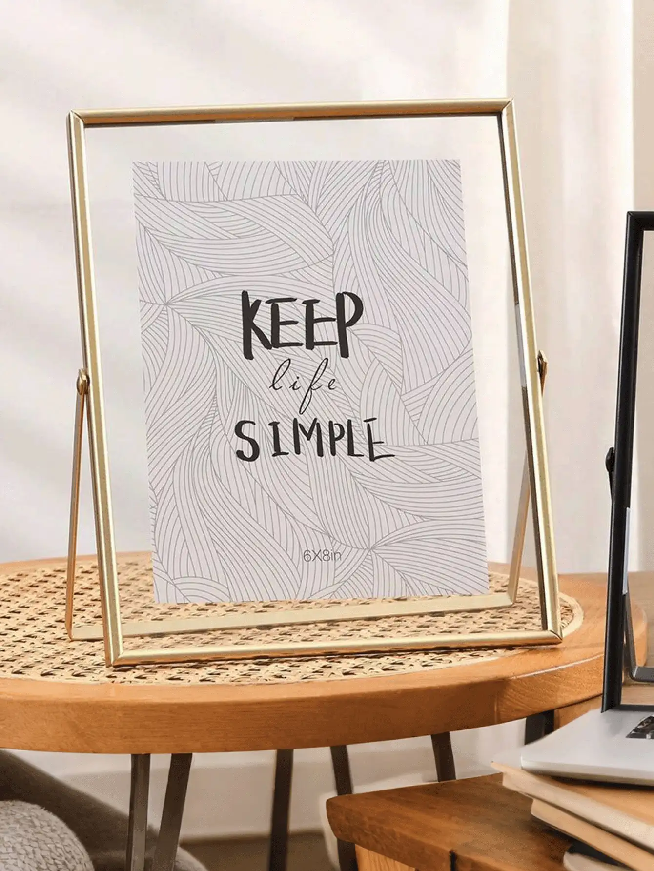 金属框架亚克力悬浮相框，现代装饰相框，可放置于门厅、客厅、卧室、书房、宿舍、桌面展示，黑色或金色可选，生日、毕业、婚礼礼物，复古装饰，房间装饰 - 柚木 - 查看 3