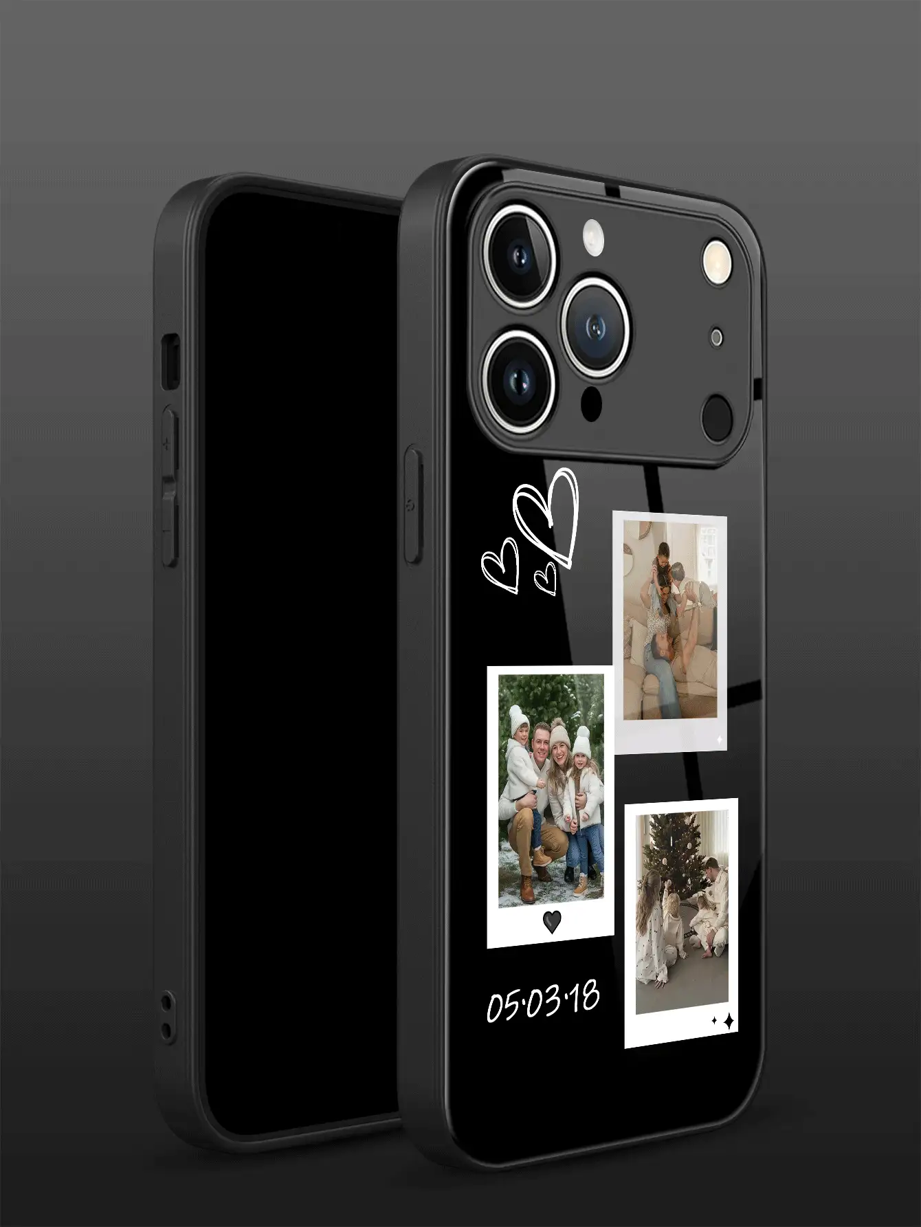 1pc Customized Anniversary Date, DIY Upload 3 Photos, Heart Pattern Liquid TPU Full Edge + Tempered Glass Shockproof Anti-Scratch Phone Case Compatible With Apple 17 Pro Max/16 Pro Max/15 Pro/14 Plus/13 Pro/12 Pro Max/11/Xs Max/8/7/6 Plus, S24 Ultra/S25 Ultra, Redmi/ Phones