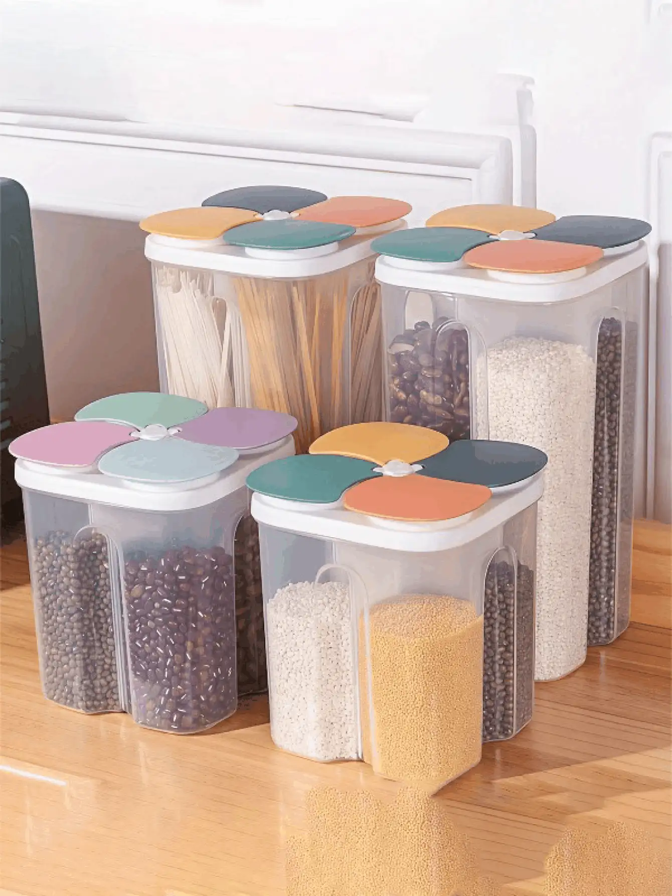 Moisture-Proof Grain Storage Canister, With Transparent Sealed Plastic Divider Layer, Suitable For Storing Grains, Flour, Nuts, Snacks And Other Foods In Home Kitchen, Can Be Used As Grain Storage Jar, Moisture-Proof Rice Bucket Or Food Organization Bucket. - Multicolor - View 3