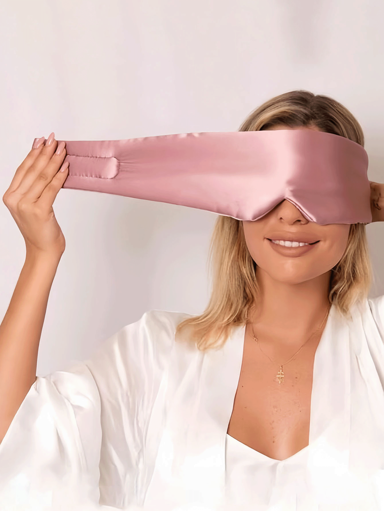 奢华真丝男女通用睡眠眼罩，透气舒适，遮光效果极佳，适合睡眠、小憩和旅行，纯色设计，确保安稳睡眠，是旅行和办公休息的理想之选。睡眠配件，睡眠眼罩，眼罩 - 彩色 - 查看 2