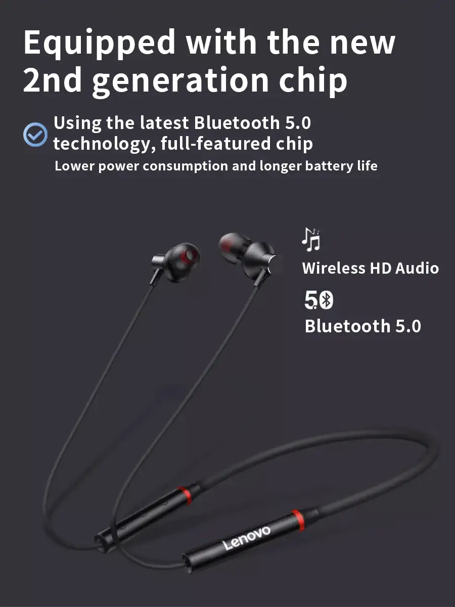Lenovo HE05 X 1pc Bluetooth Earphones Earphone Waterproof Earplugs HIFI Sound Magnetic Neckband Headset Sports Headphone Chinese packaging - 黑色 - 查看 4