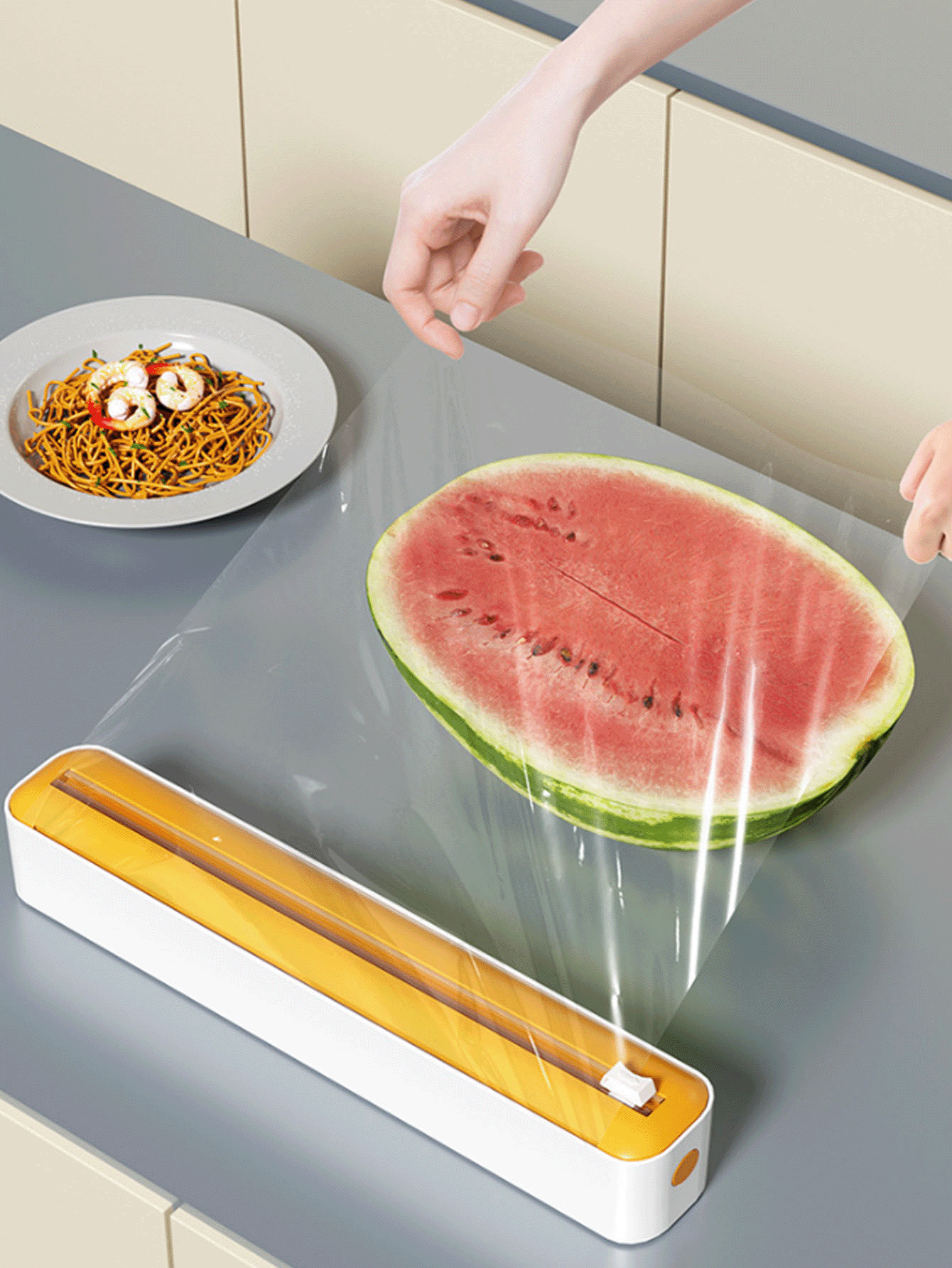 Cortador y dispensador reutilizable de envoltura de plástico para alimentos, sellador de cocina multifunción para película de envoltura, papel de aluminio, papel para hornear y papel encerado, material de plástico duradero, cortador de envoltura de alimentos de gran tamaño, accesorio de cocina, almacenamiento de cocina, artículo esencial de cocina - Blanco - Añade 2