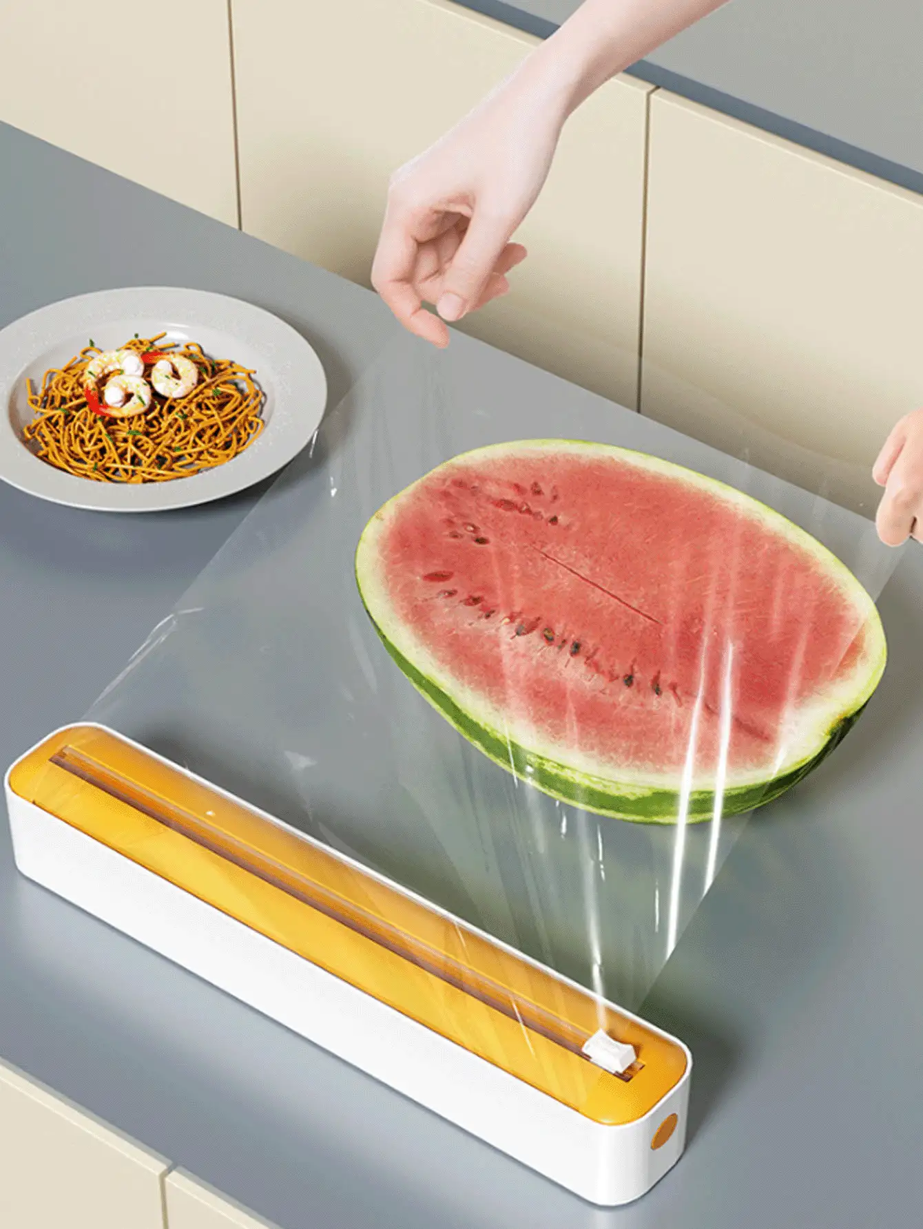 Máy cắt và phân phối màng bọc thực phẩm bằng nhựa tái sử dụng, dụng cụ đa năng dùng để niêm phong màng bọc thực phẩm, giấy bạc, giấy nướng và giấy sáp, chất liệu nhựa bền, máy cắt màng bọc thực phẩm cỡ lớn, phụ kiện nhà bếp, đồ dùng nhà bếp cần thiết. - trắng - Xem 3