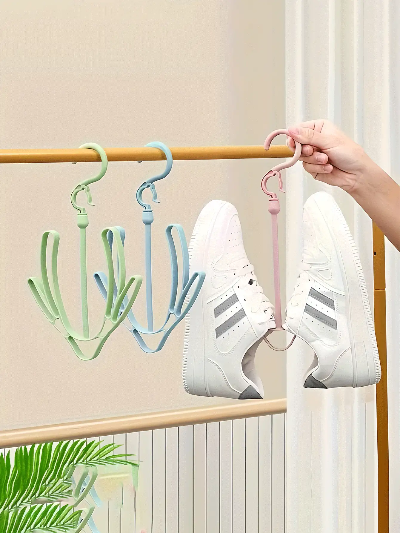 Plastic Shoe Drying Rack - Sturdy Double Hook Shoe Rack - Space-Saving Multi-Hook Storage Rack - Suitable For Indoor/Outdoor - Wind-Resistant Shoe Rack, Balcony, Entrance, Wardrobe Storage, Shoe Rack, Balcony Storage, Minimalist Design, Lightweight Design, Shoe Storage Box - Multicolor - View 3
