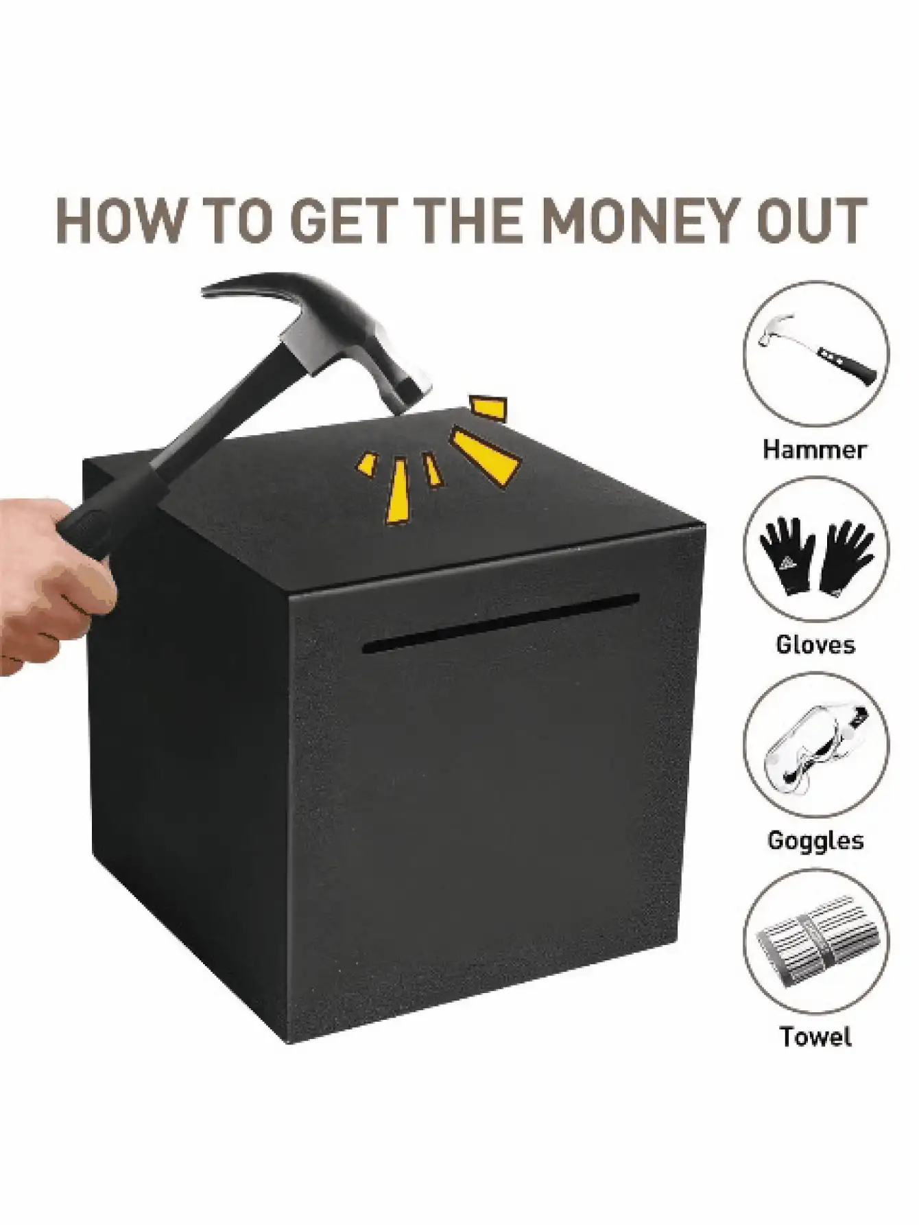 大型不锈钢小猪存钱罐，需要撬开，经久耐用，成人方形硬币收纳盒，金属储蓄罐，增强储蓄能力，男女皆宜，家居装饰，生日礼物，送给家人朋友的礼物，毕业礼物 - 黑色 - 查看 4